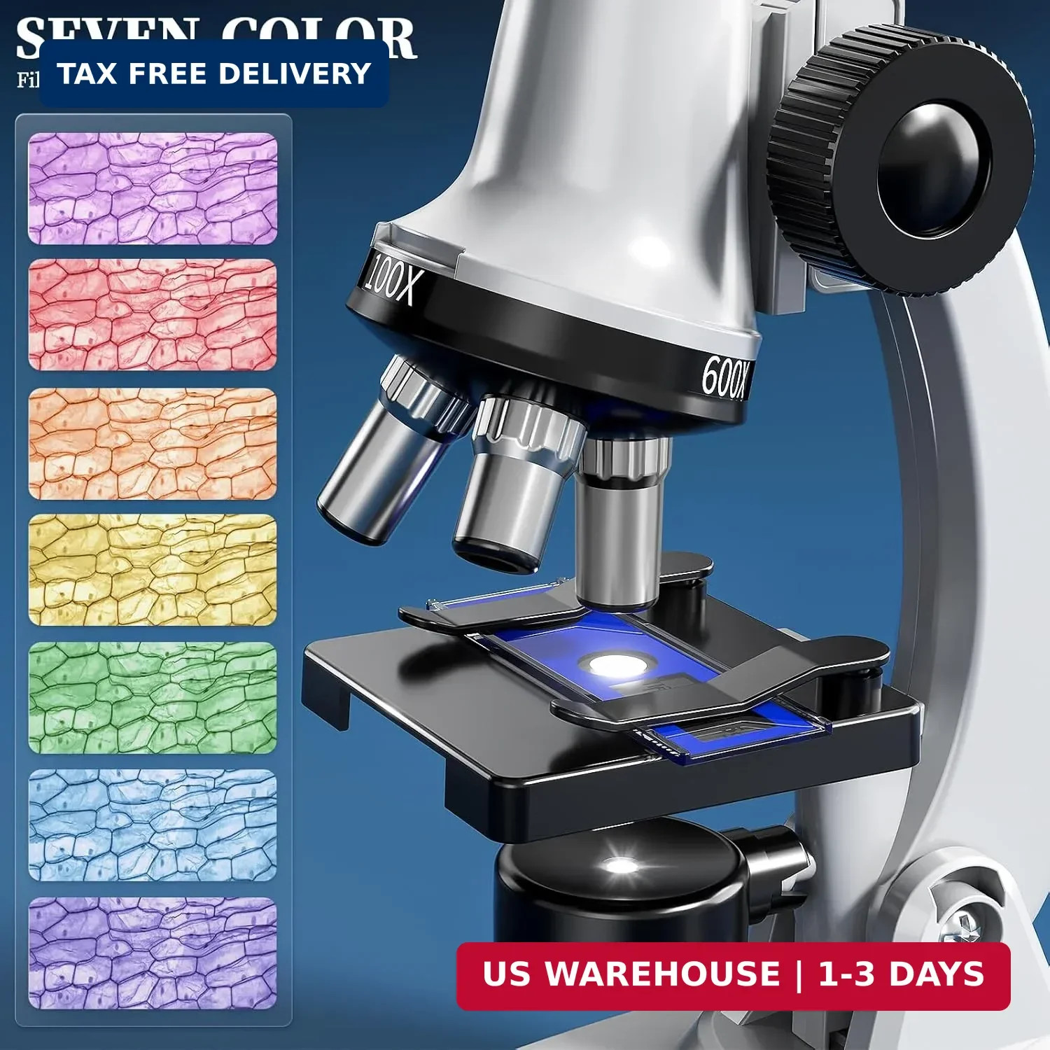 65 Pieces Microscope Kit for Kids Ages 5-7 8-13, 100X-1200X Magnification with 7
