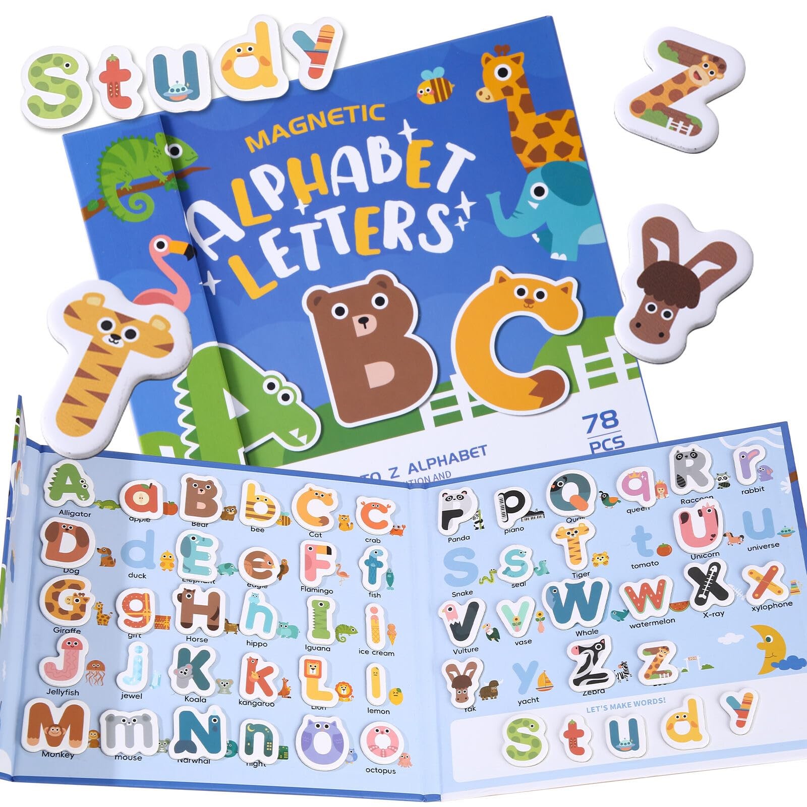 78 PCS Alphabet Magnets for Toddlers 3-5 Years Old – Large, Multi Color