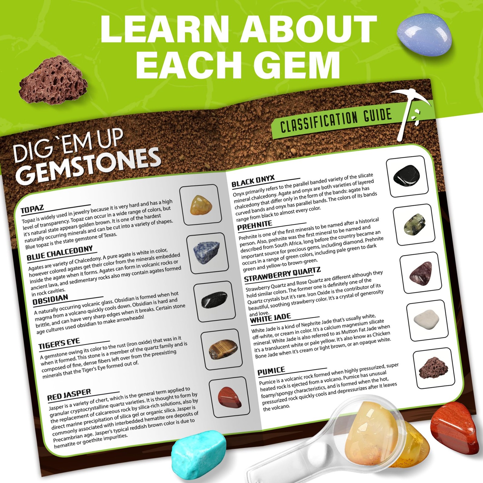 Gemstone Dig Kit, Excavate 20 Real Gems, Science Kit for Kids Age 8-12,