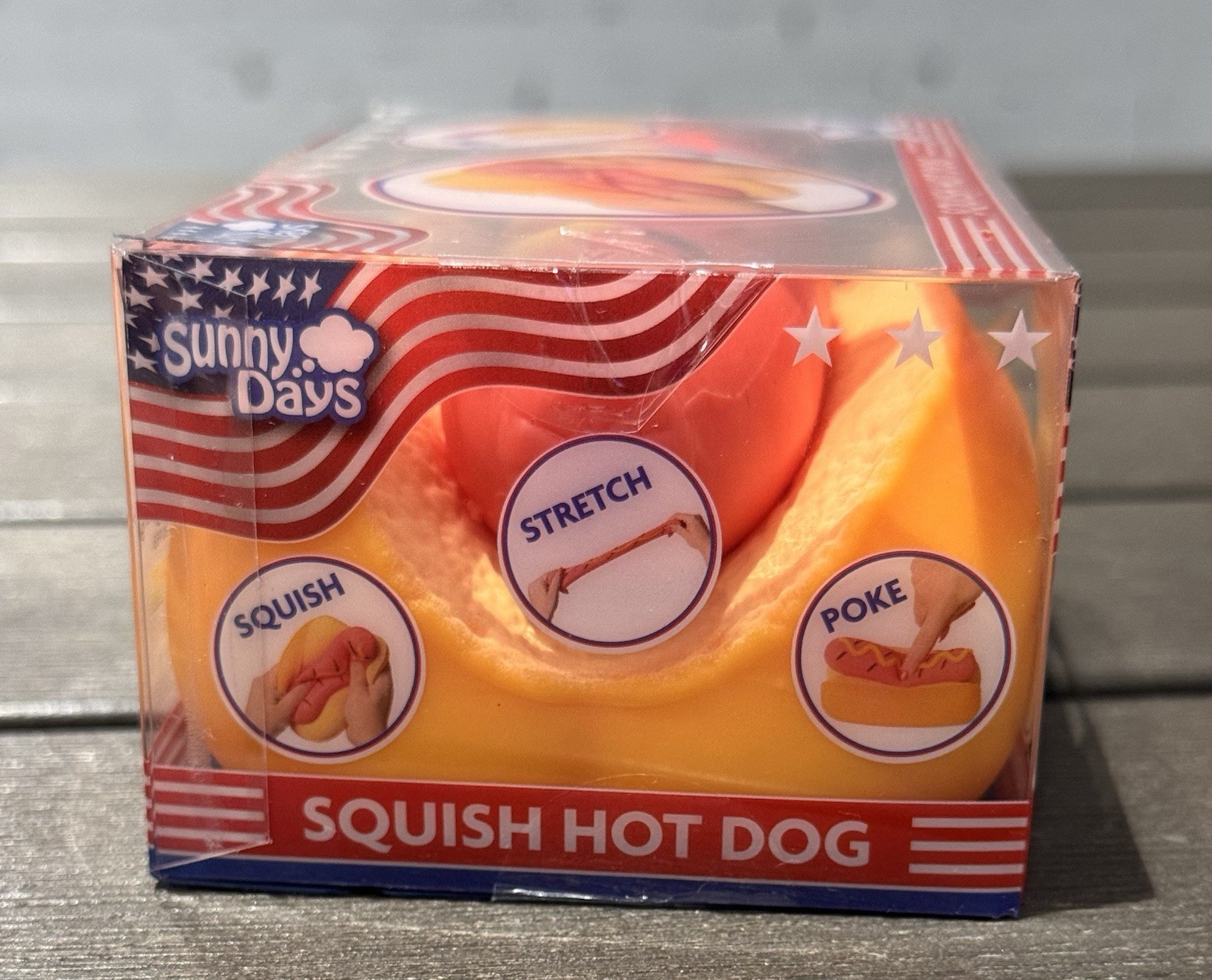 Squishy Hot Dog Squeezy Fidget Toy Sunny Days 2-in-1 Hotdog Stress Relief NEW