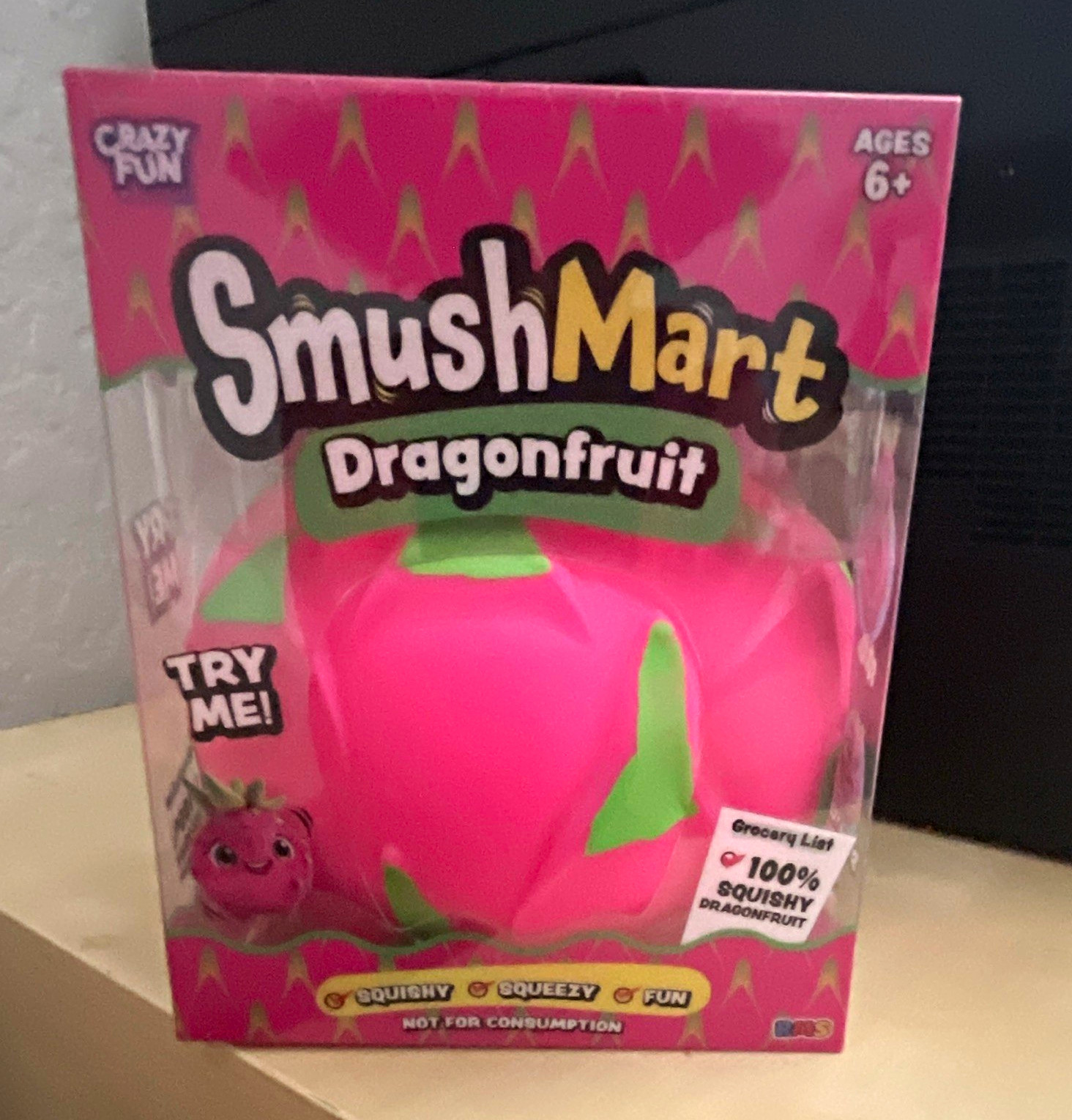 Crazy Fun SmushMart Dragonfruit Squishy Squeeze Toy, Pink/Green, 6+