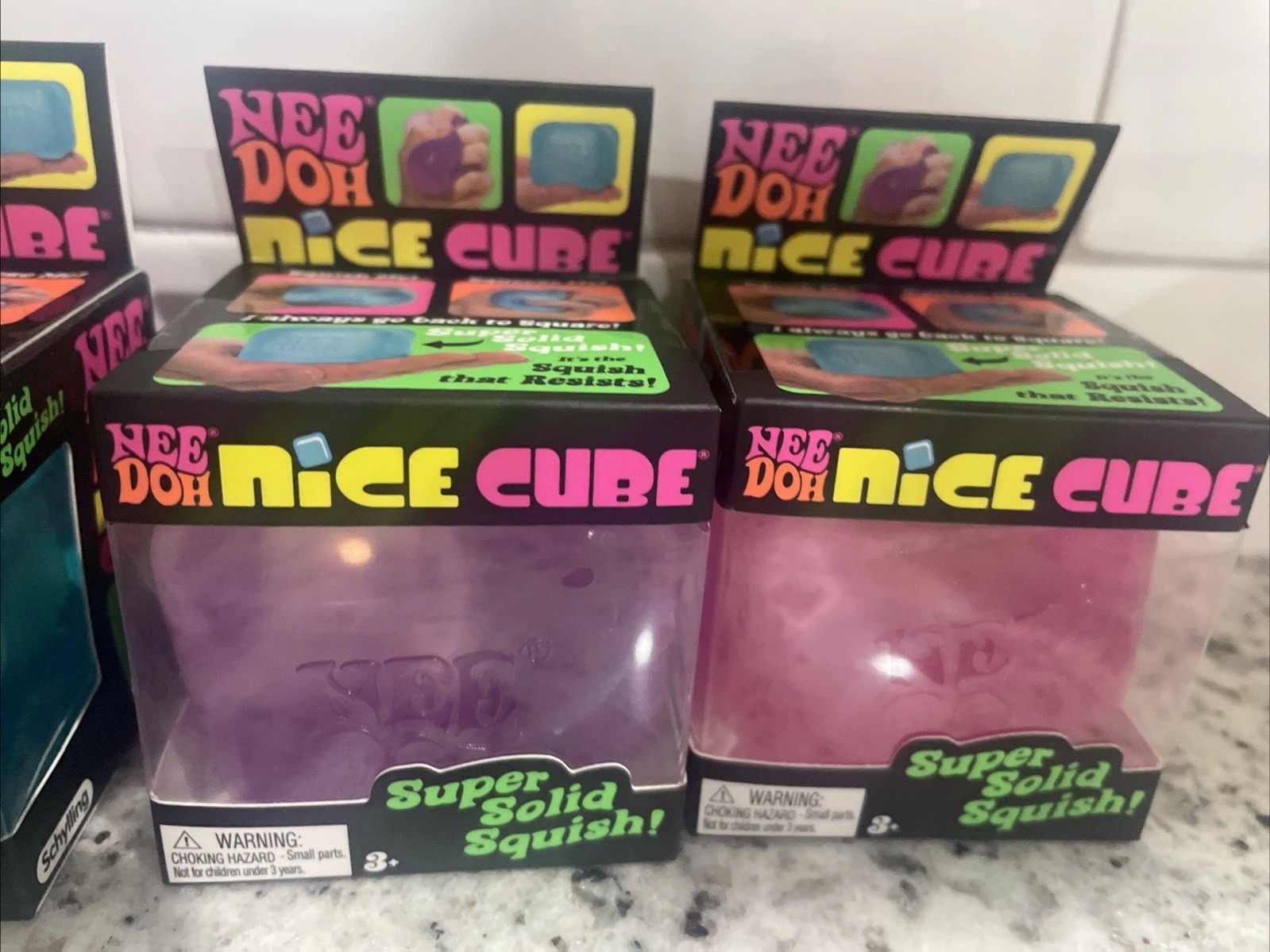 3 Needoh Nice Cubes- Blue, Purple & Pink