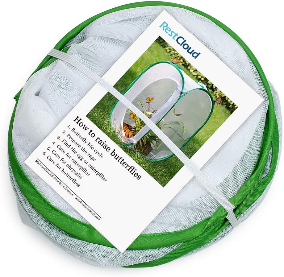 RESTCLOUD Insect and Butterfly Habitat Cage Terrarium Pop-Up 24 Inches Tall with