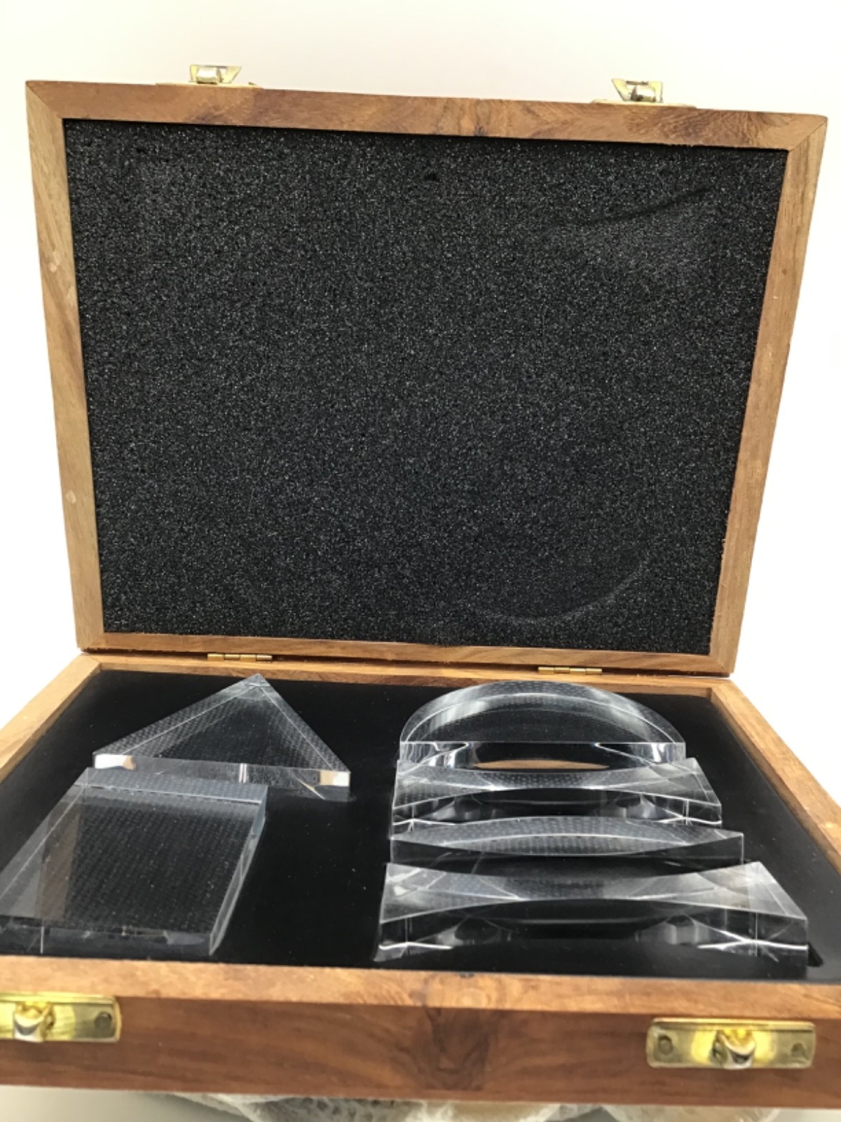 Optical Prism Set Of 6 Pieces Clear Acrylic Teaching Aid Wooden Boxed