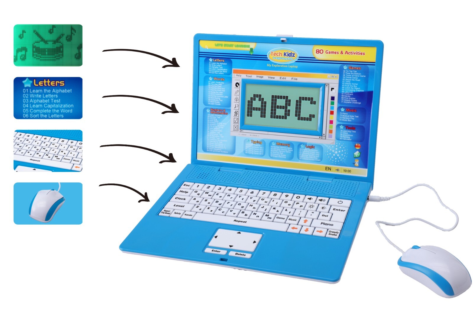 Tech Kidz Toy Computer Laptop Computer 80 Challenging Learning Activities (Blue)