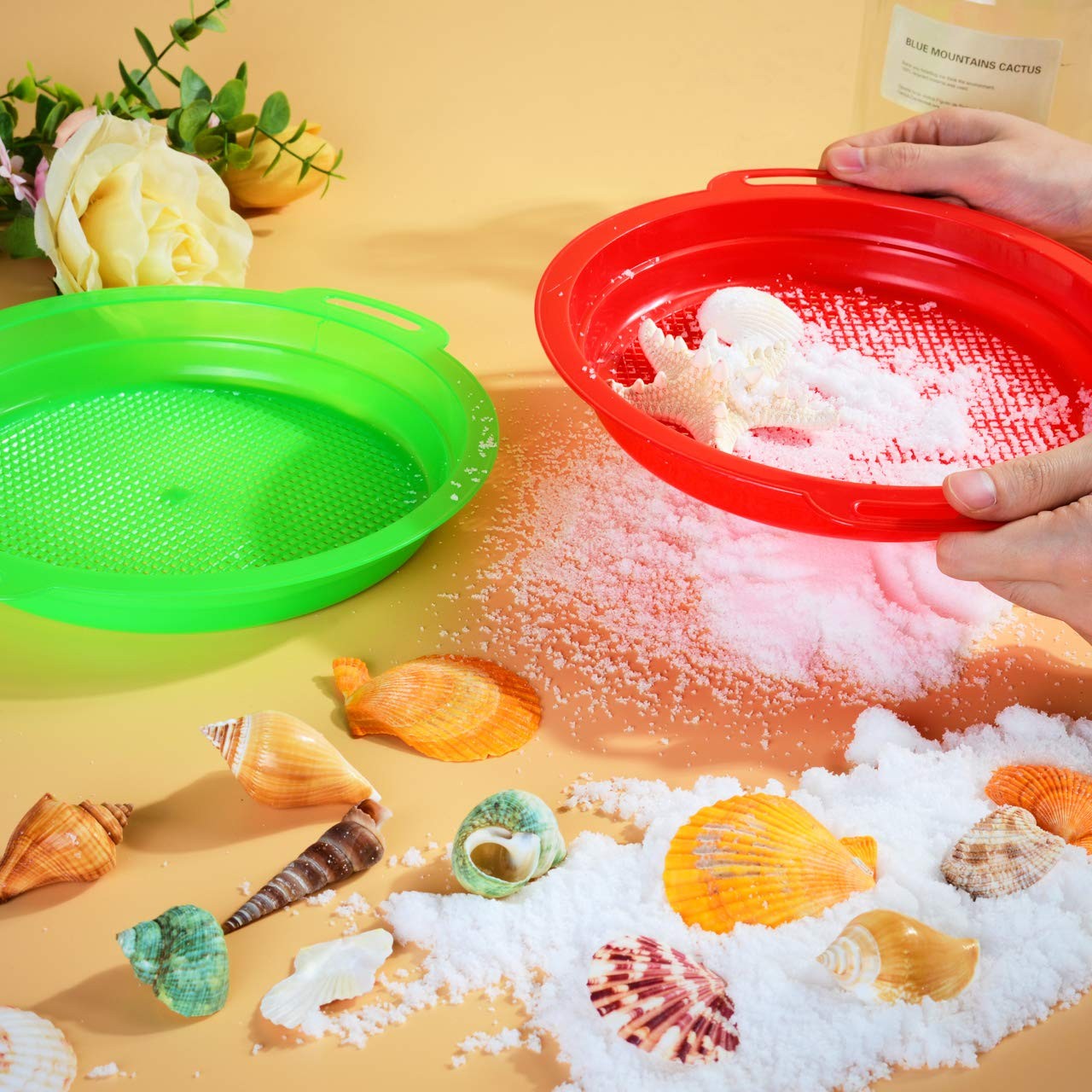 QINGLER Sand Sifters Sieve for The Beach Small, Red, Blue, Yellow & Green