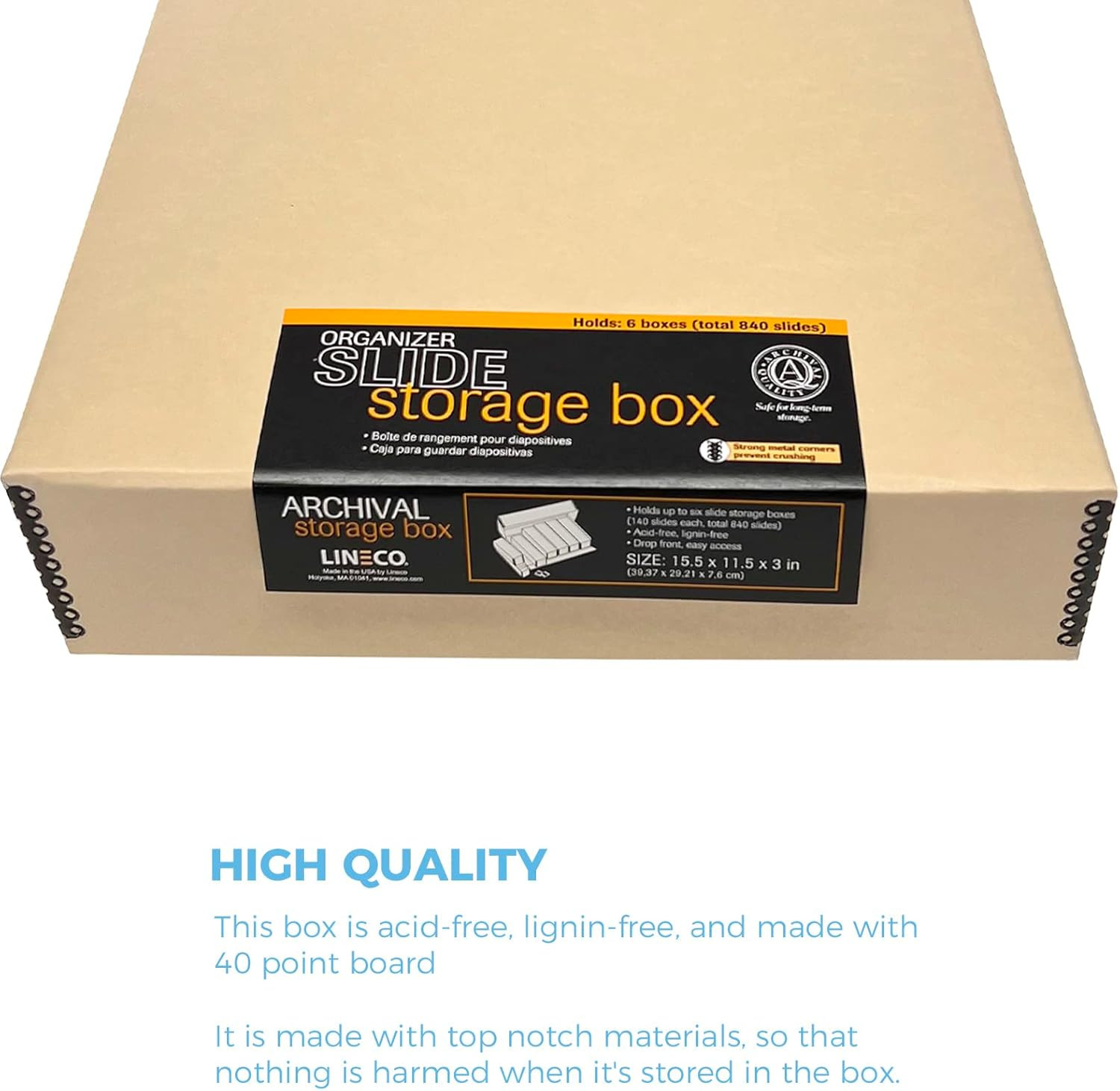 , Archival Slide Storage Box 15.5″ X 11.5″ X 3″, Holds up to 840 Films, with 6 I