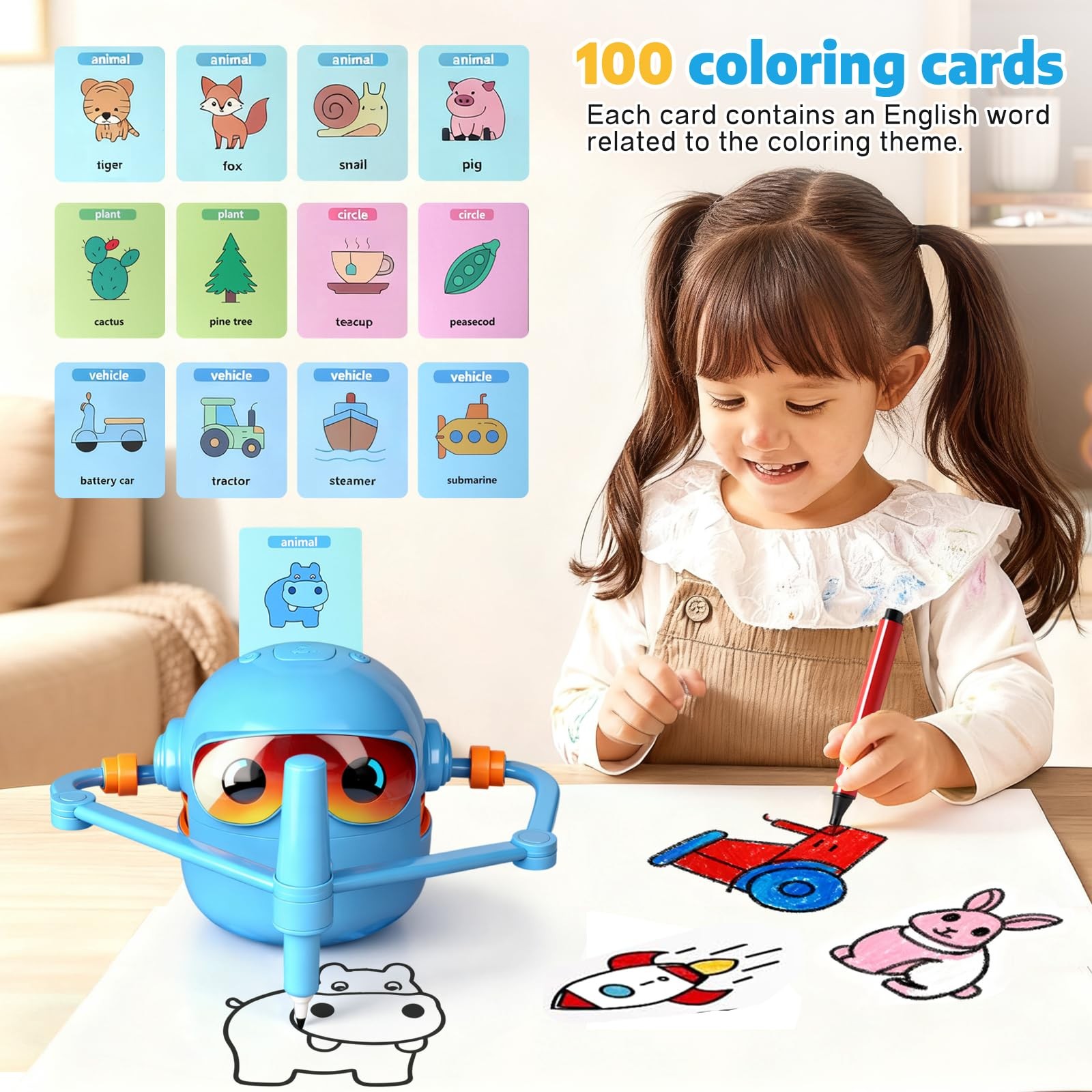 Drawing Robot for Kids,Doodle Bot Machine with 100 Standard, Blue