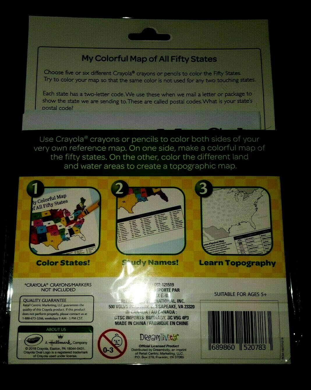 Caryola Color The USA Kits by Teaching Tree 6 pack double sided maps 12X12 Age5+