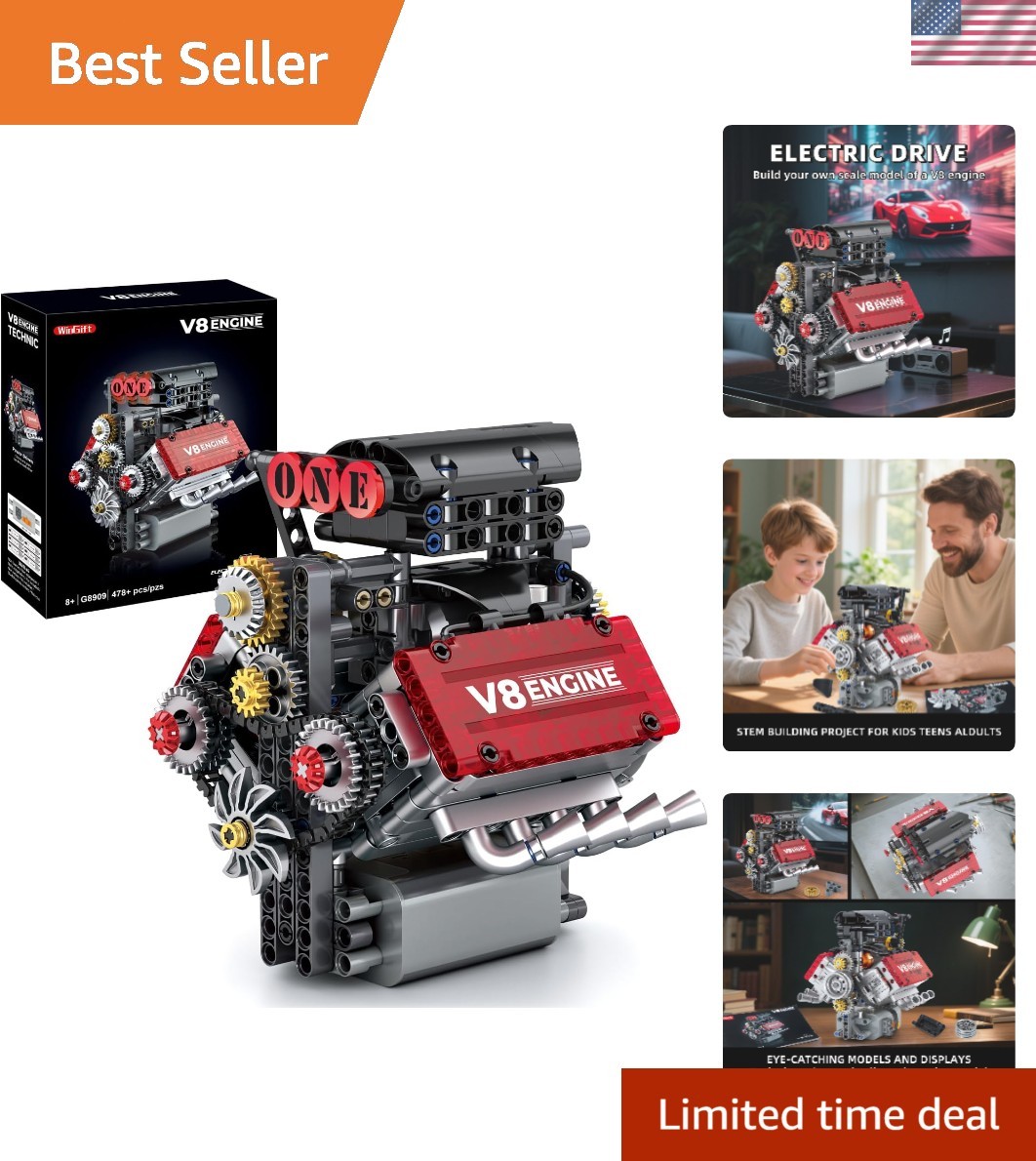 V8 Engine Building Set,V8 Engine Model kit that Run,Build Your Own STEM Mini …