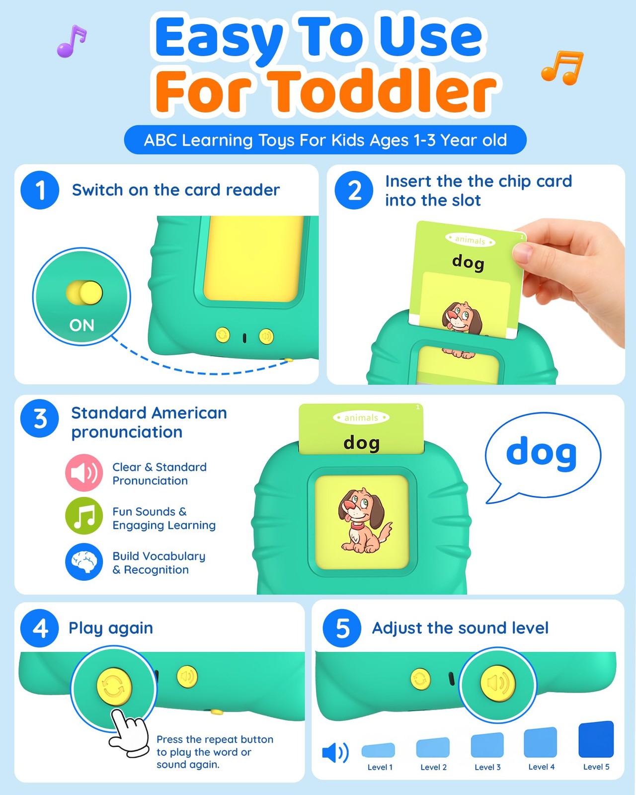 Aullsaty Talking Flash Cards for Toddlers 1-3, Upgraded 248 Medium, Green