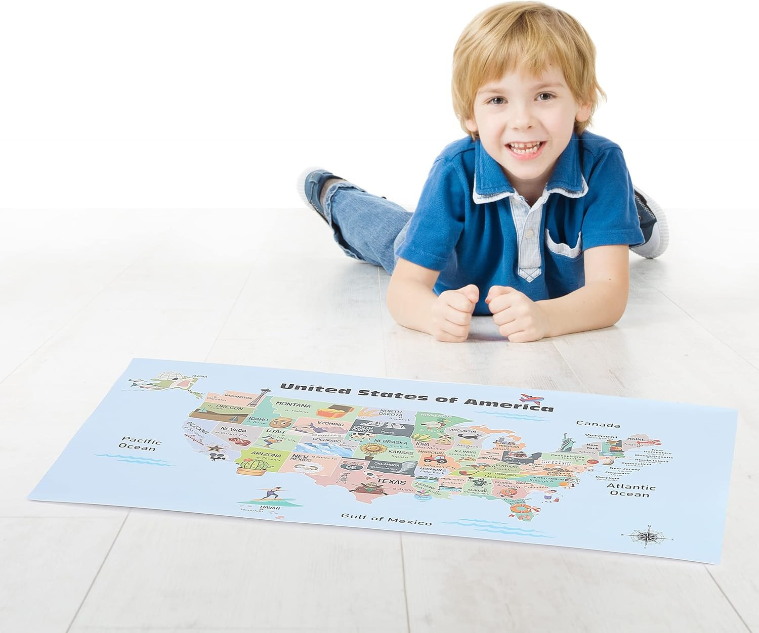 – United States Map for Kids, 14.5”x 24.6”, US Map for Kids Learning, Back to Sc