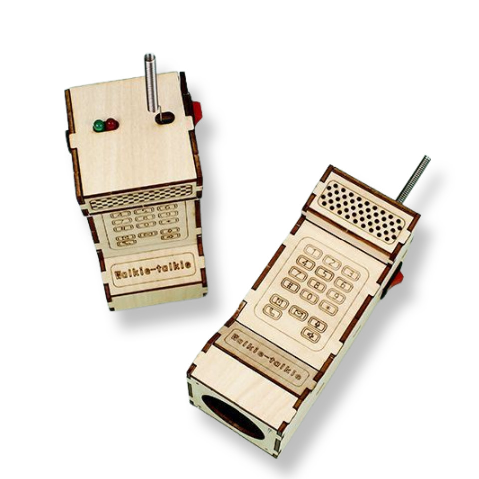 DIY Wooden Walkie Talkie Kit Assembly STEM Toy for Kids Teens Retro Style Gift
