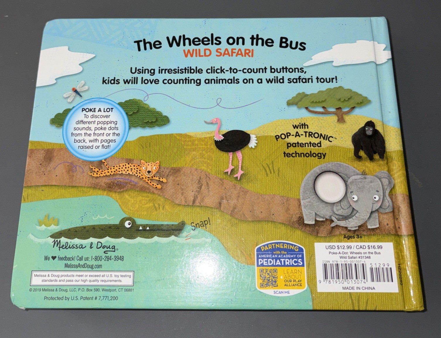 Melissa & Doug Poke-A-Dot! Wheels on the Bus Wild Safari Board Book Ages 3+