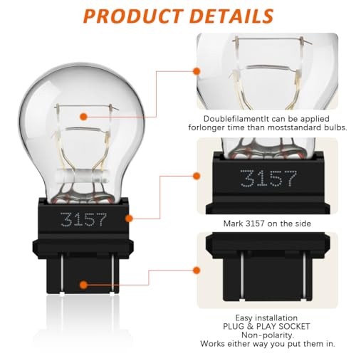 2 Pack 3157 Tail Light Bulb, 12V 3000K/P27-7W Brake Light Bulb, Replacement