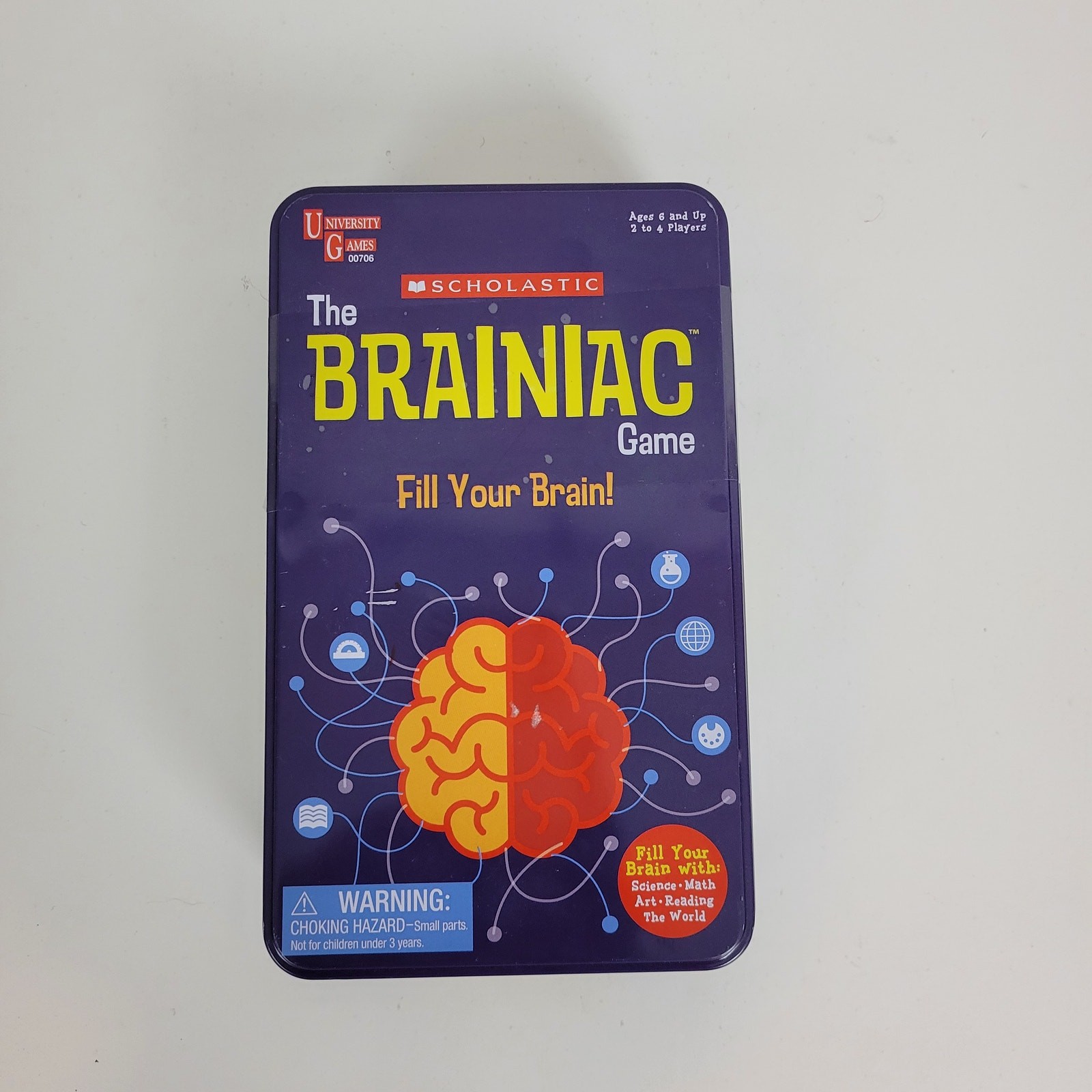 Scholastic The Brainiac Game Tin Fill Your Brain University Games Ages 6+ NEW