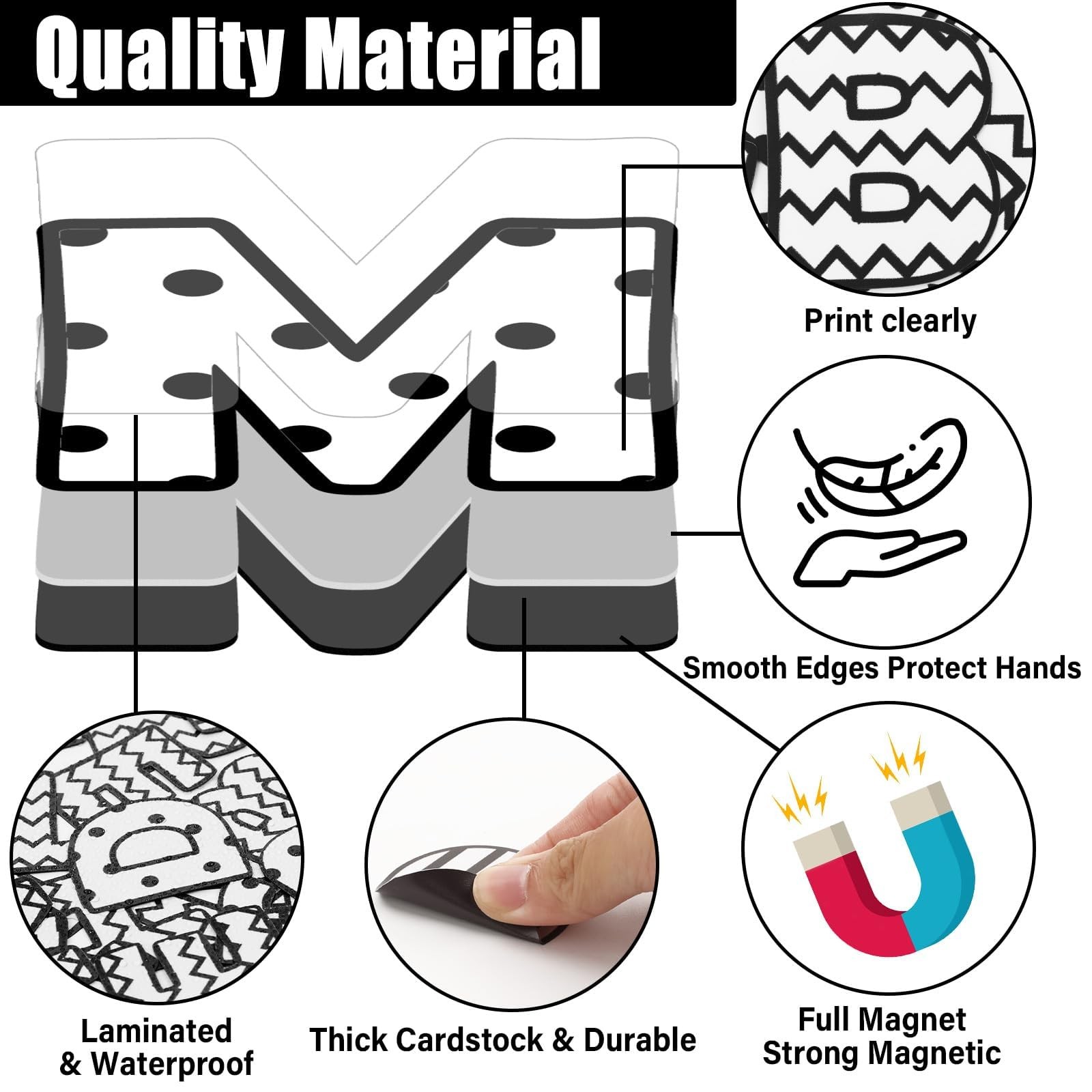 Qyeahkj 103 Pcs Black and White Magnetic Letters 2’’ Small,