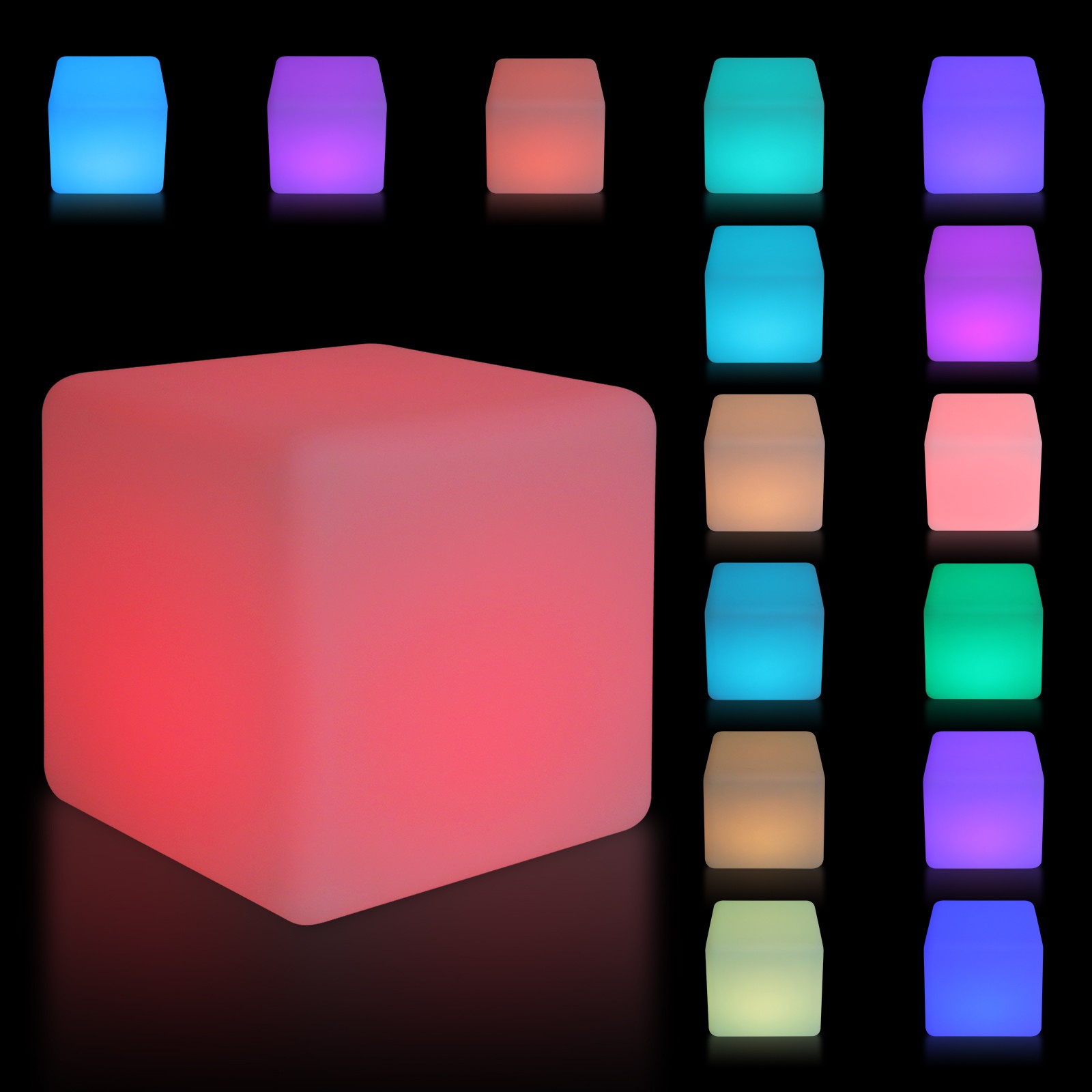 RGB Light Up Square Cube LED 12″ Party Decor Lighting Furniture With 15m Remote