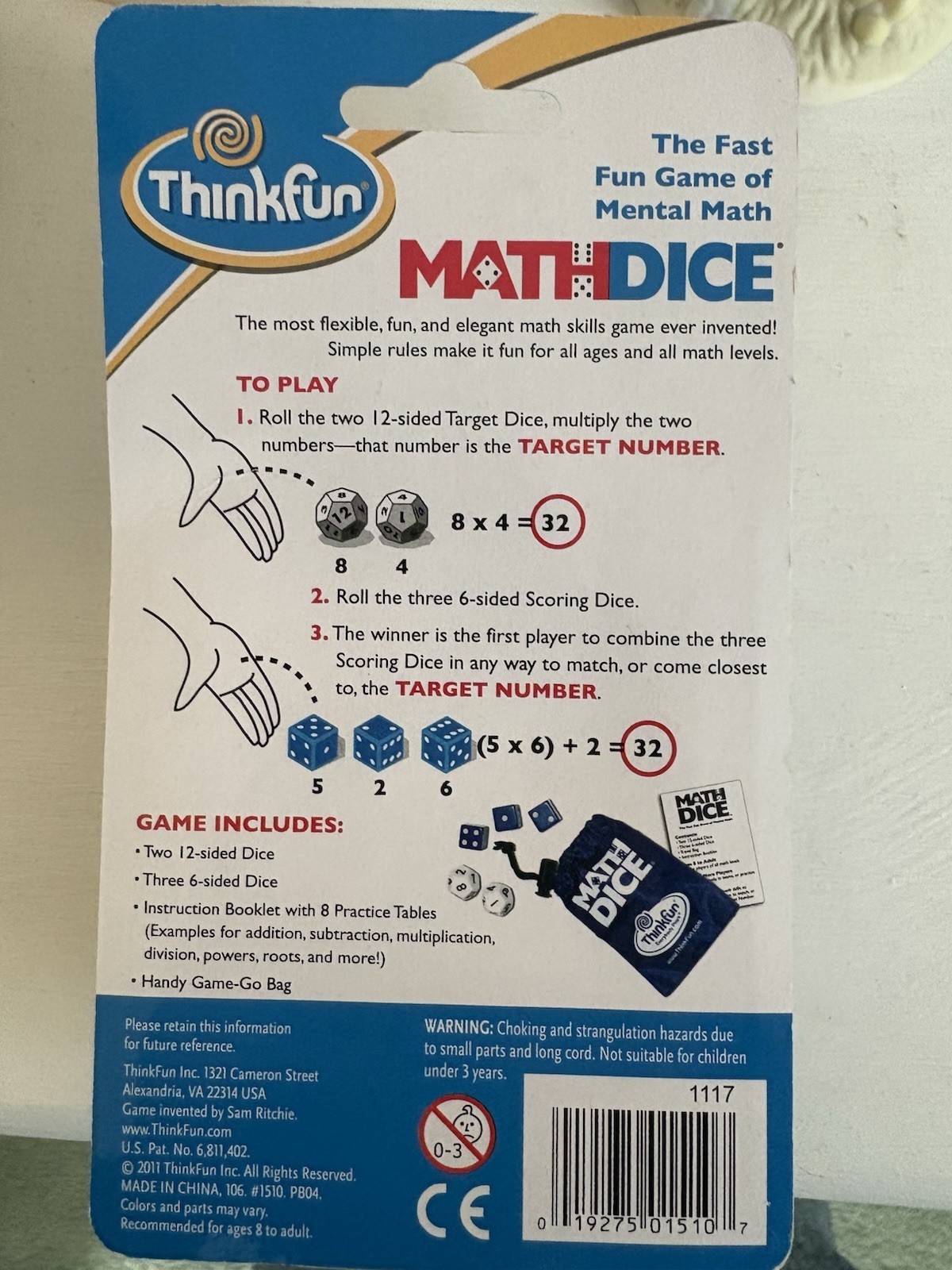 ThinkFun Math Dice Mental Math Game with 2 12-Sided Dice, 3 6-Sided Dice, Tables