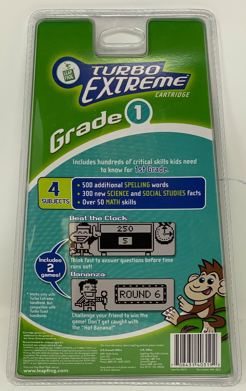 LeapFrog Turbo Extreme 1st Grade Cartridge Social-Studies Science Math Spelling