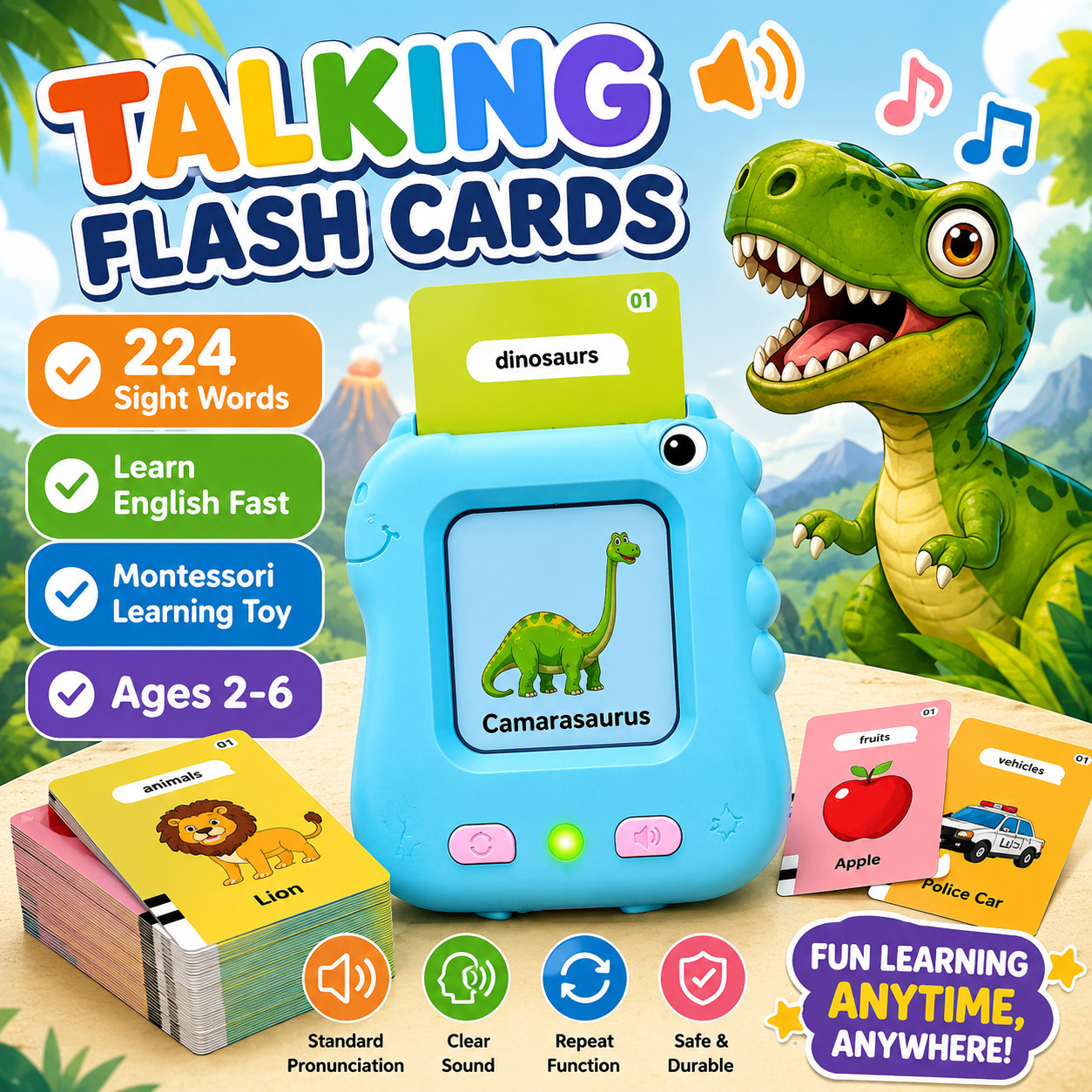 Talking Flash Cards for Toddlers 224 Sight Words Montessori Learning Toys Ages 2