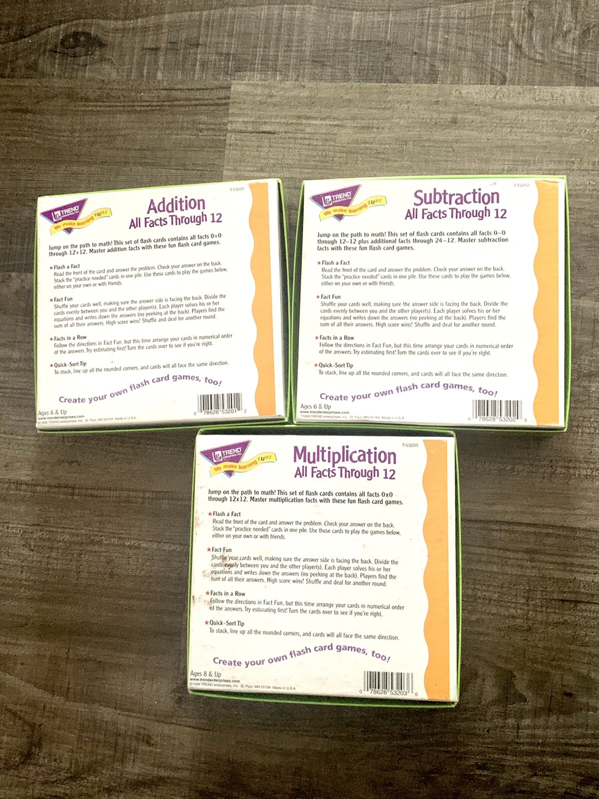 Trend Enterprises Flash Cards Addition Subtraction Multiplication Ages 6 & up