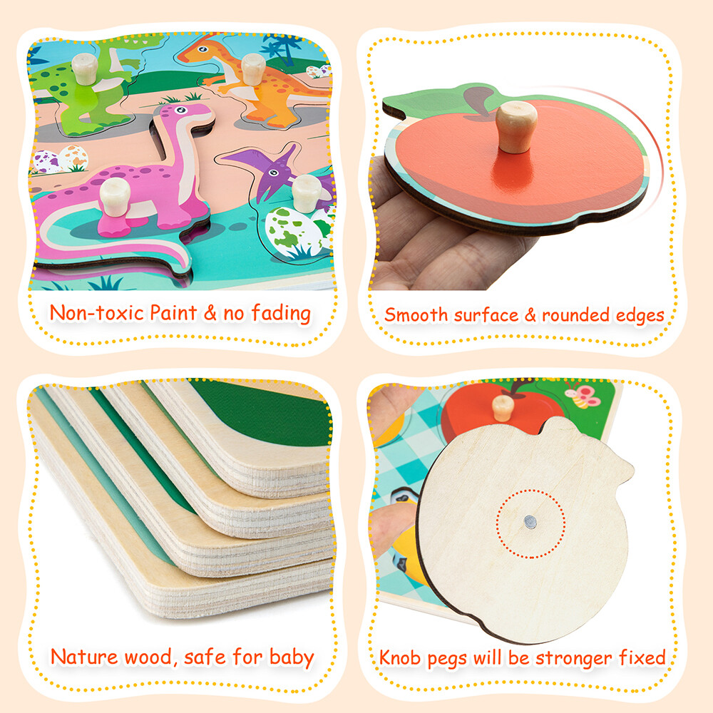 Wooden Jigsaw Puzzles for Kids Age 1 2 3 Toddler Puzzles Toys, Preschool Set 4