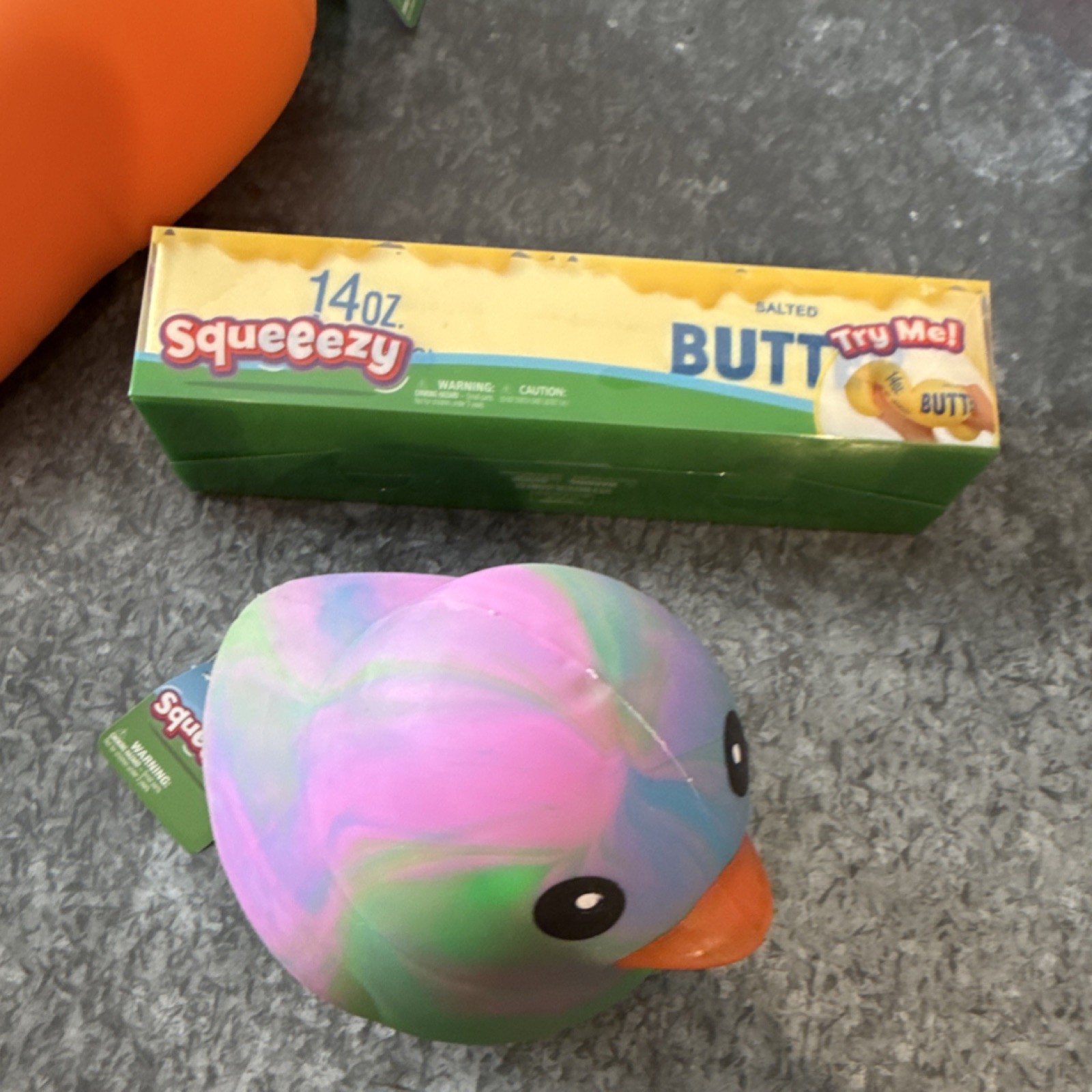 Squeezy Squish Toys Lot Banana, Carrot, Duck, Butter Stick (4 total)
