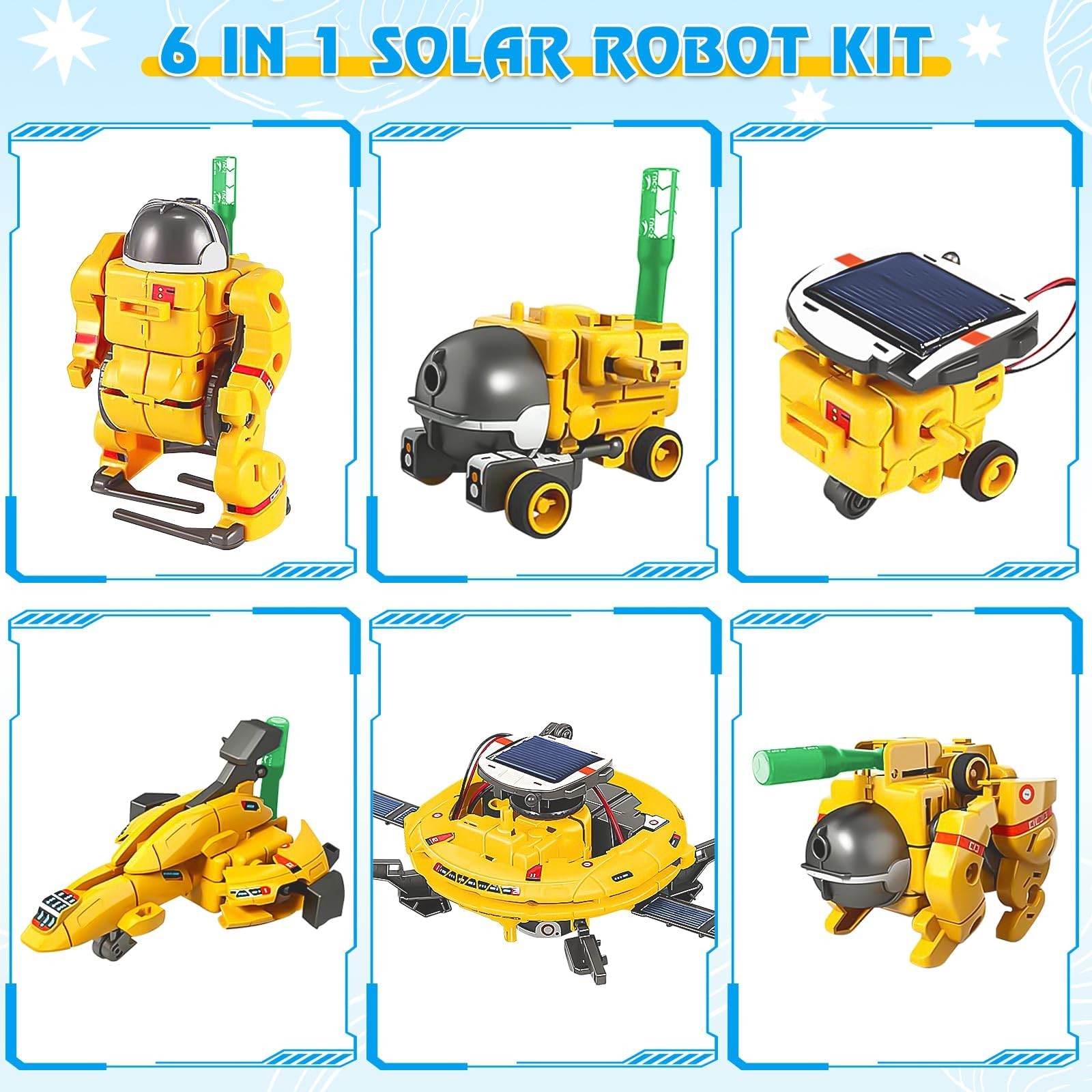 STEM Projects for Kids Ages 8-12 Solar Robot Kit 6-in-1 Moderate, Yellow