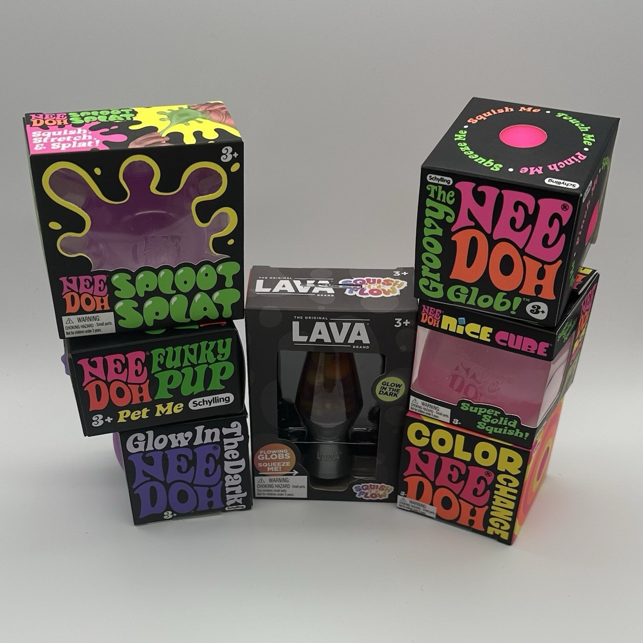Schylling NeeDoh Glob Nice Cube Color Splat Pup Glow Lava lot of 7