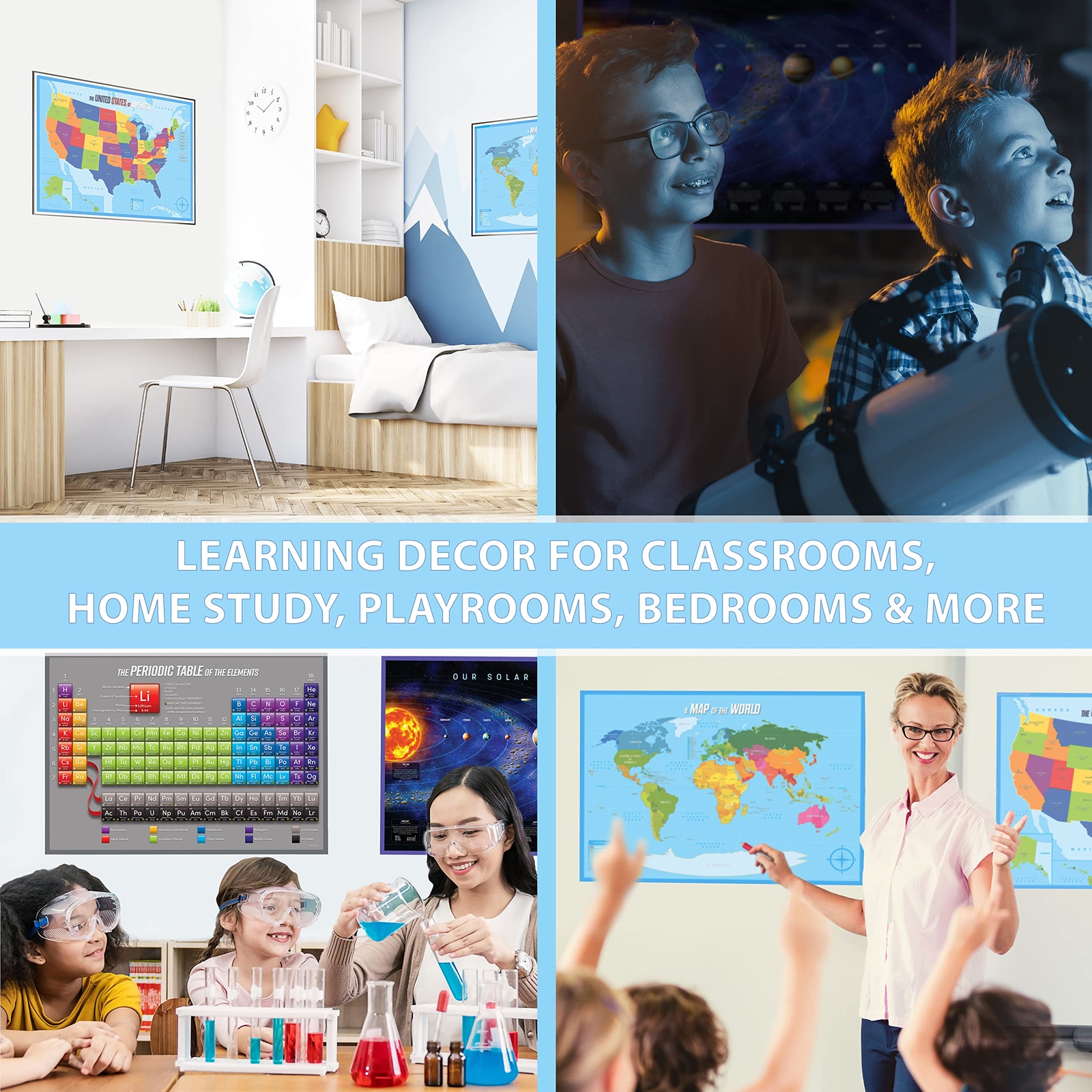 Solar System Periodic Table World USA Maps Classroom Home School Posters