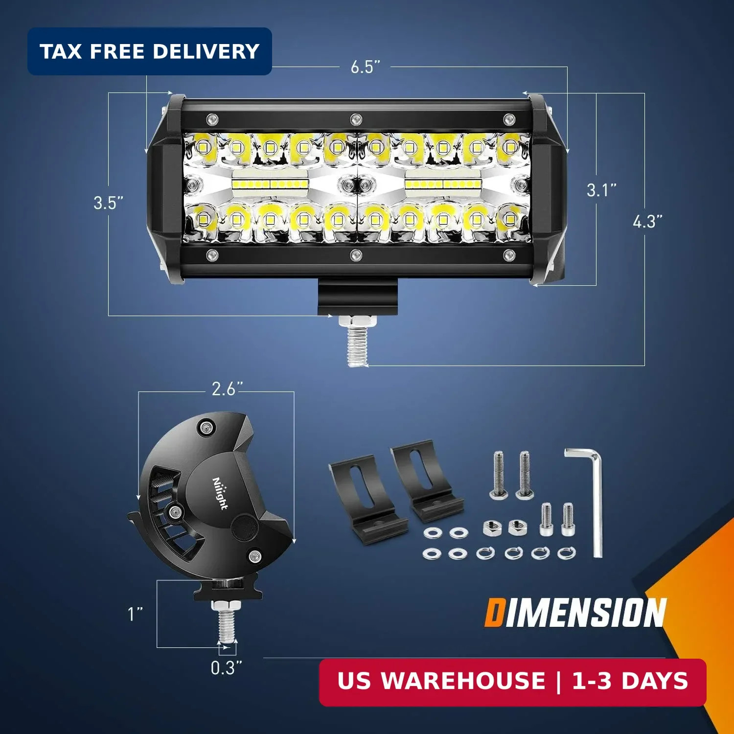 Nilight Led Pods 6.5 Inch 120W Flood Spot Combo Off Road Driving Fog Light Bar W