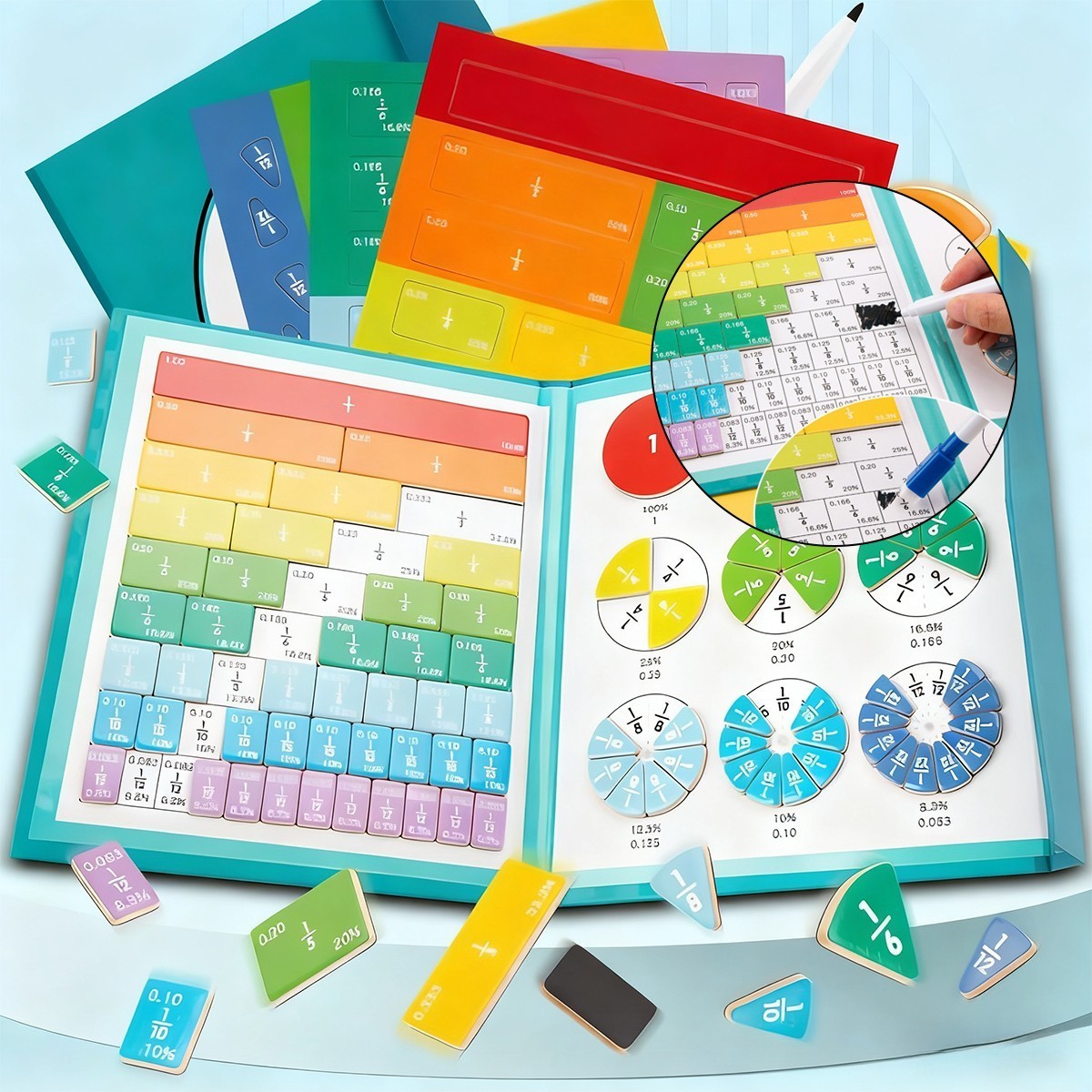 Montessori Magnetic Fraction Demonstration Book Educational Puzzle Math For Kids