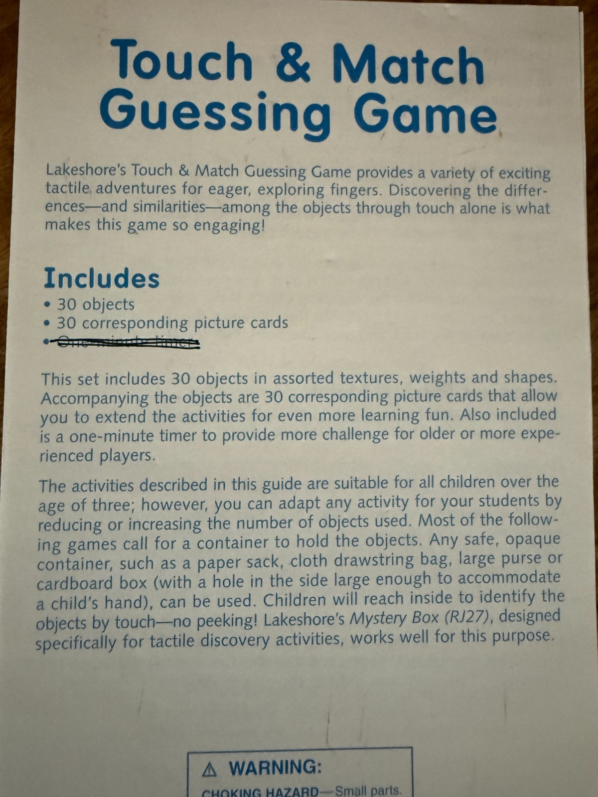 Lakeshore Learning Touch and Match Mystery Box and Guessing Game