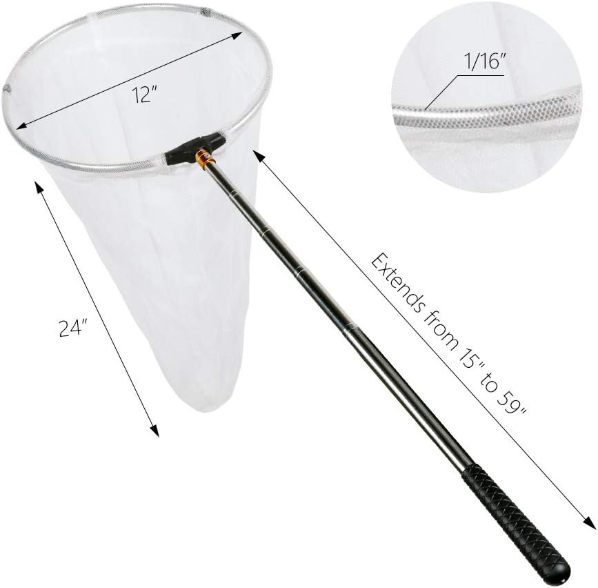 RESTCLOUD Insect and Butterfly Net with 12″ Ring, 24″ Net Depth, Handle Extends