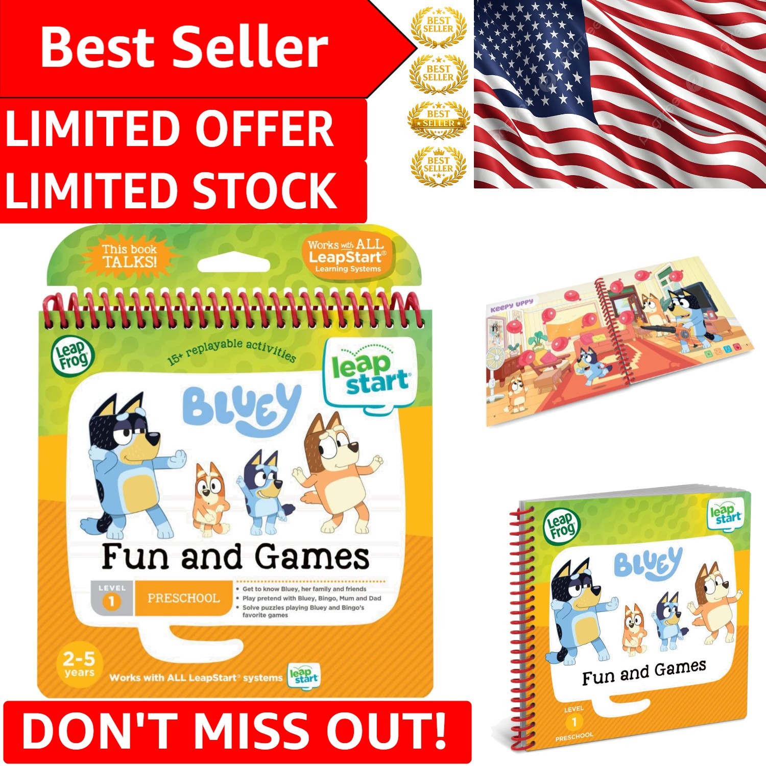 LeapStart Bluey Book with Audio Activities – 15+ Replayable Games for Ages 2-5