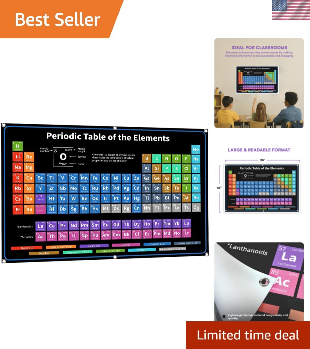 Periodic Table with Real Elements Inside – 24×16-Inch Chemistry Periodic Tabl…