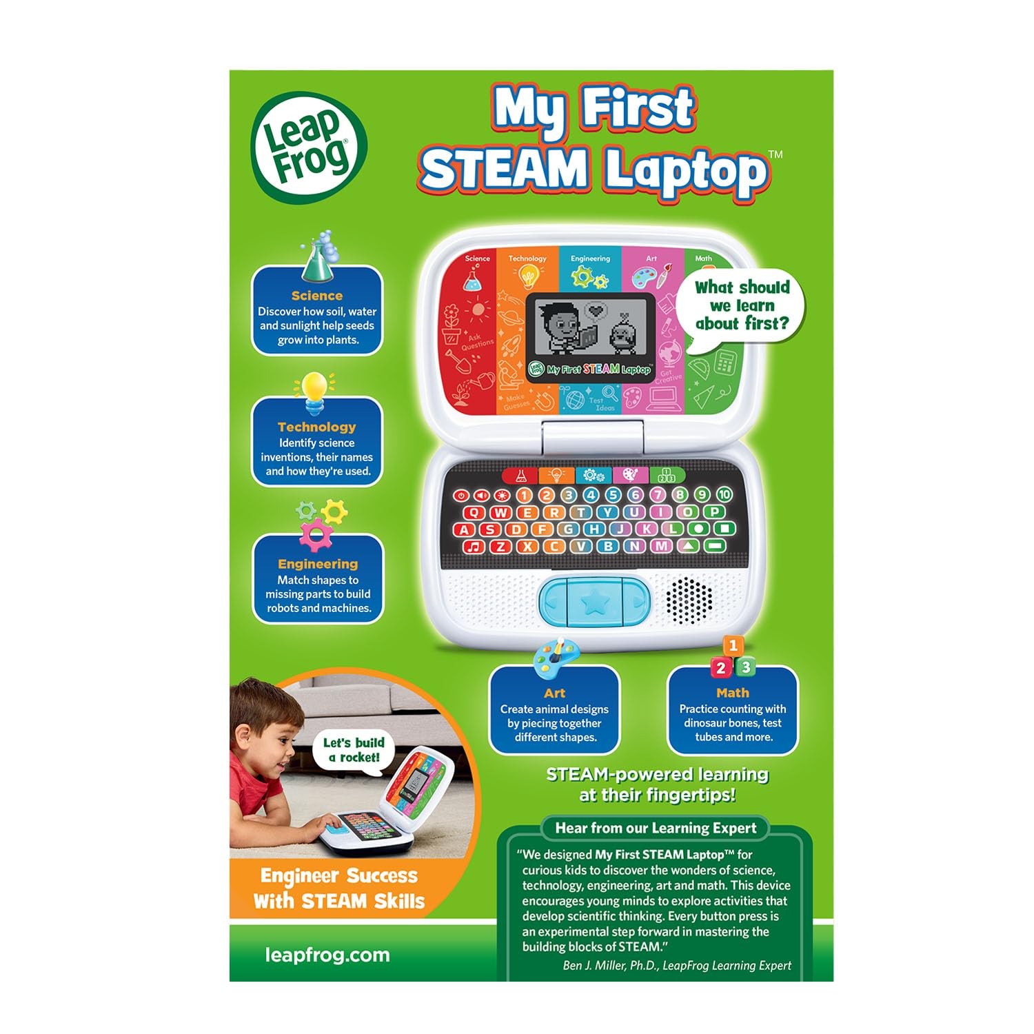 LeapFrog My First STEAM Laptop 9.3″ x 6.2″ x 2.2″, Multicolor