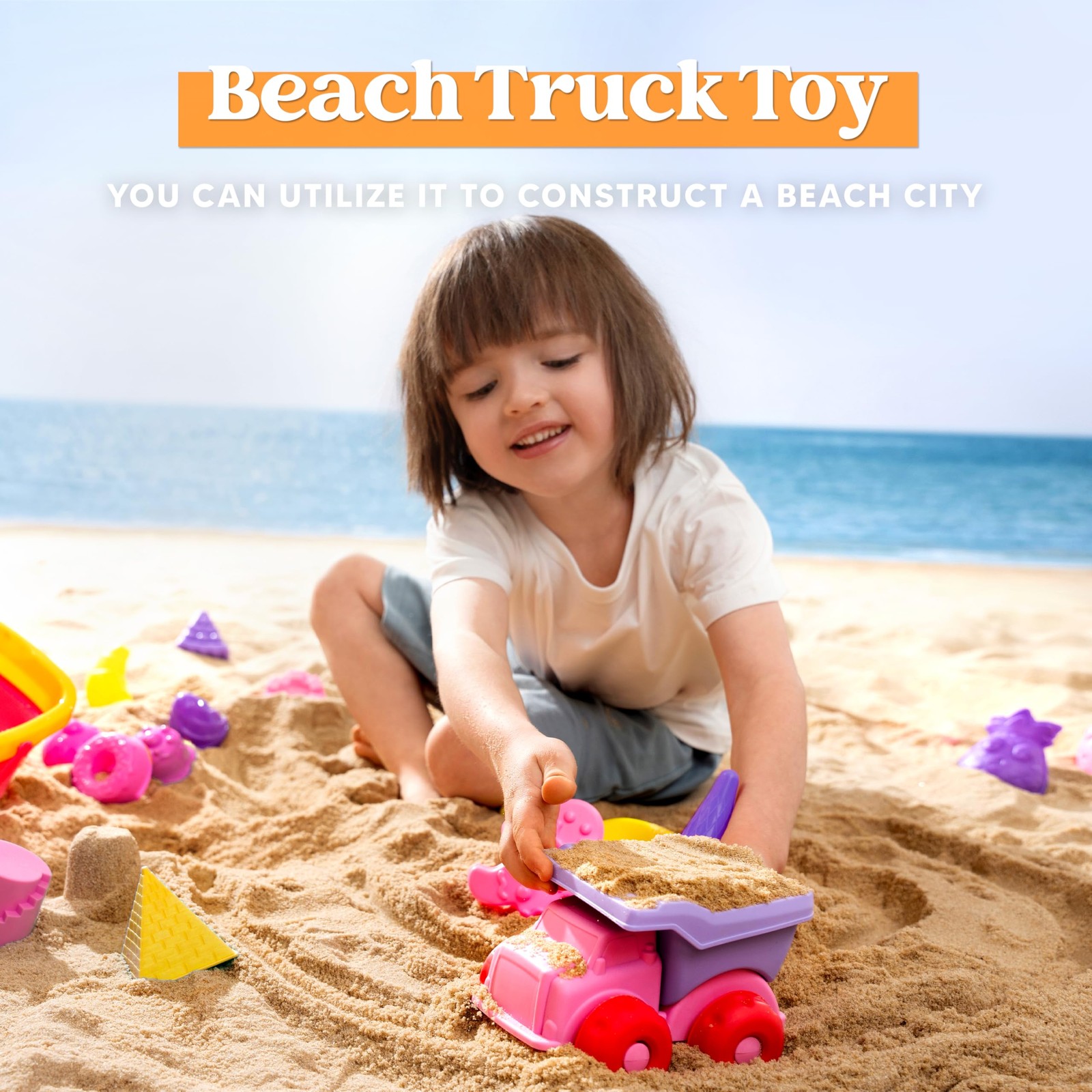 Sloosh Beach Sand Toys Set – Pink Dump Truck Car Toy Medium, Multicolor