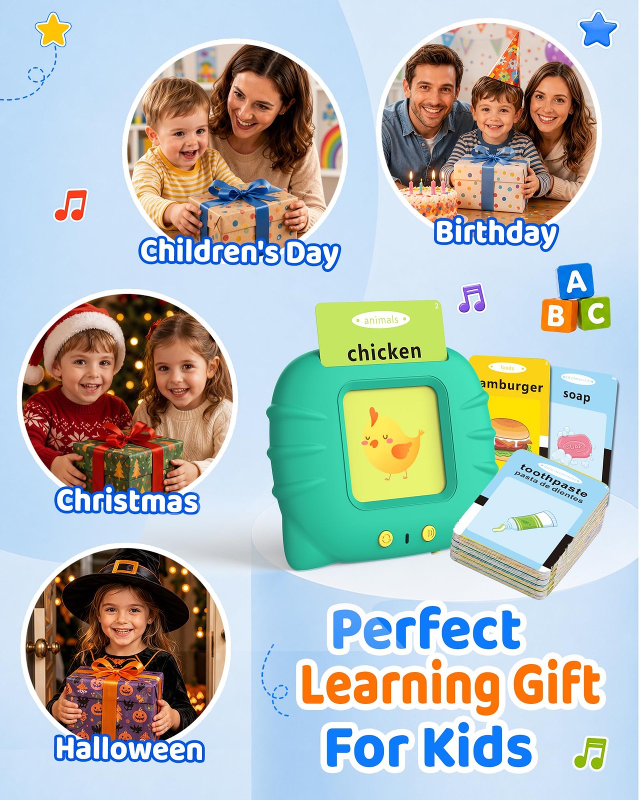 Aullsaty Talking Flash Cards for Toddlers 1-3, Upgraded 248 Medium, Green