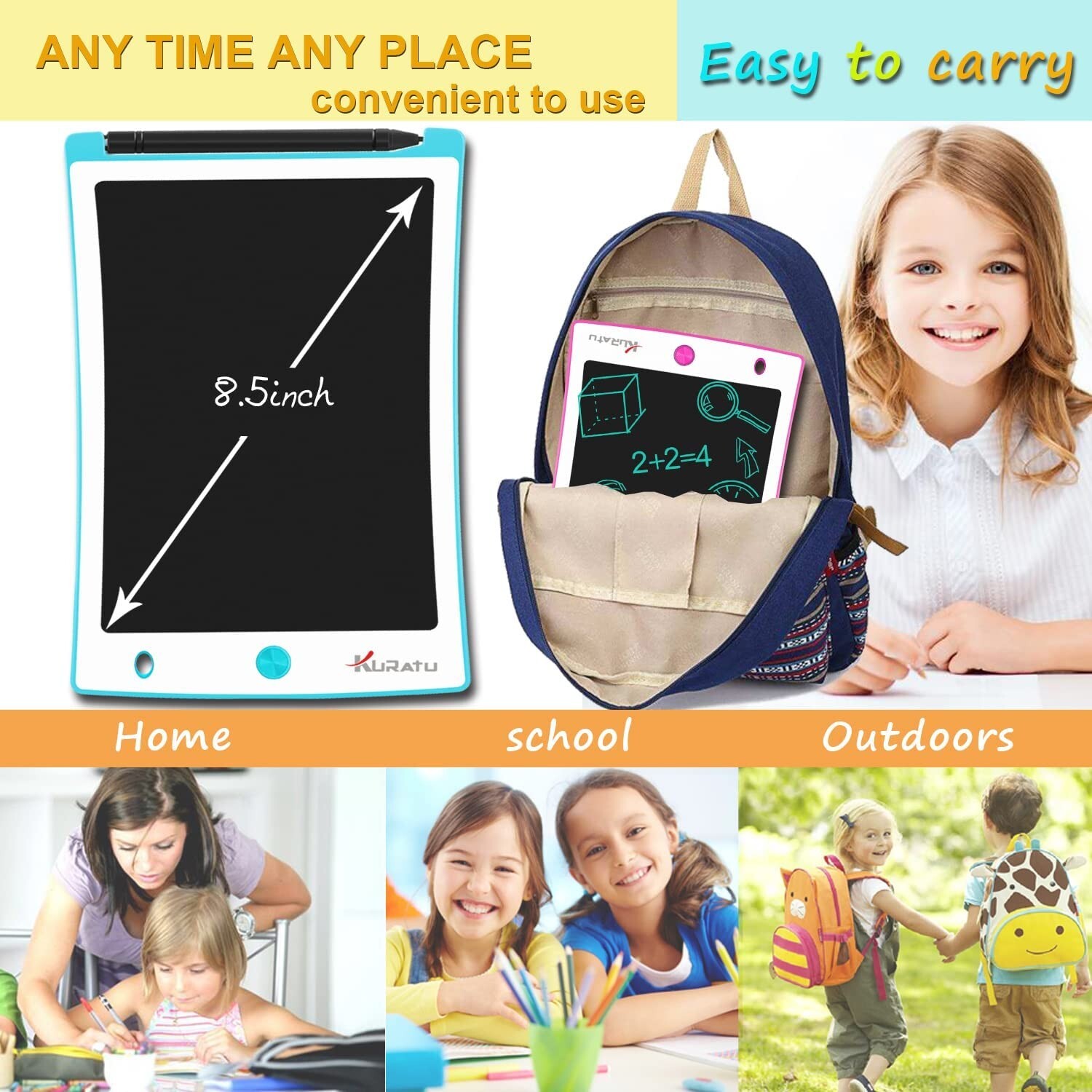 2 Pack-8.5 inch Drawing Tablet Pads Reusable LCD Writing Tablet for Kids