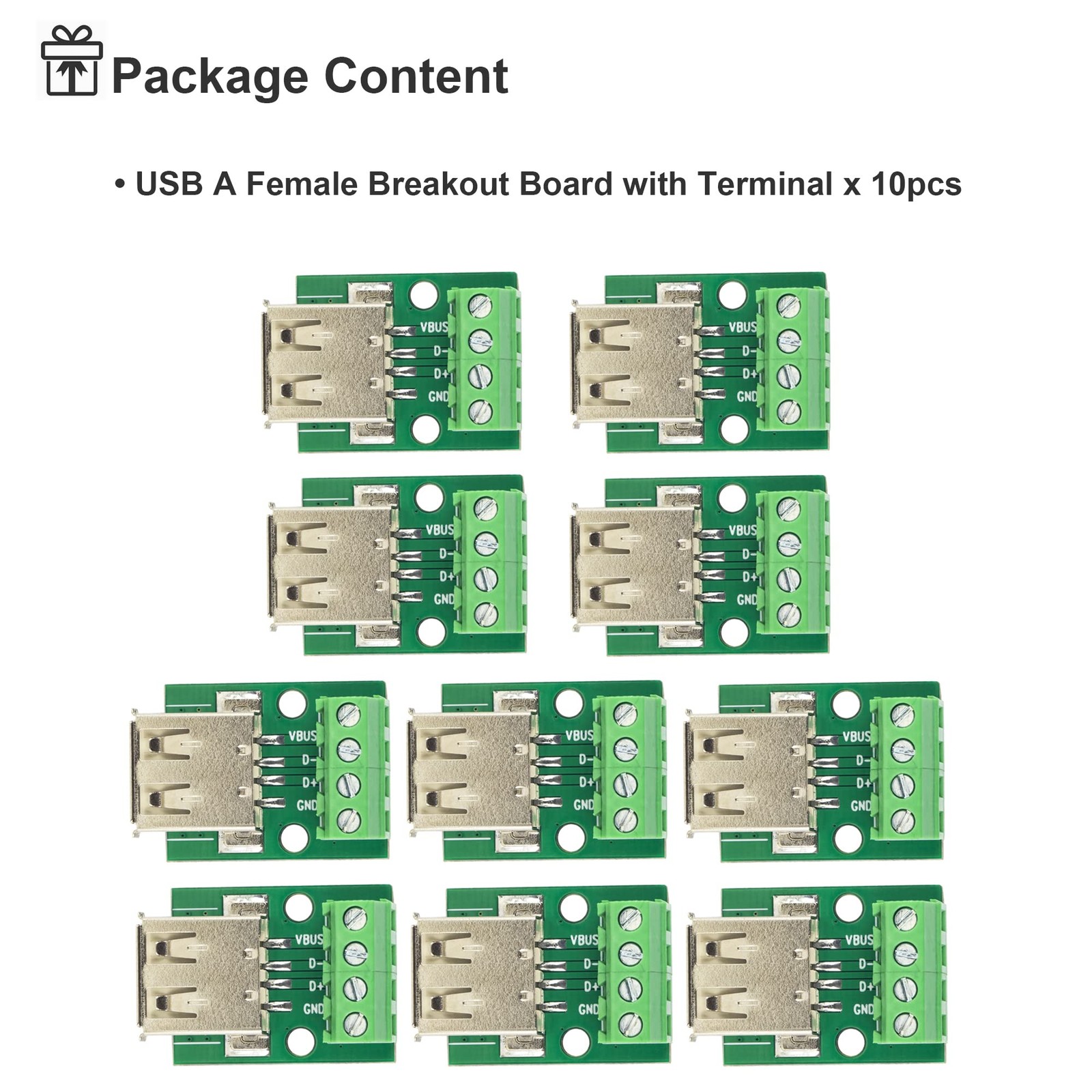 USB 2.0 Type A Female to Terminal Screw A Breakout Board (10pcs)