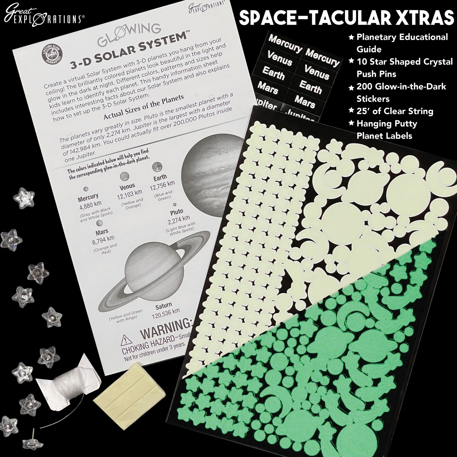 University Games Explorations 3-D Solar System Glow In The Dark Ceiling Hanging