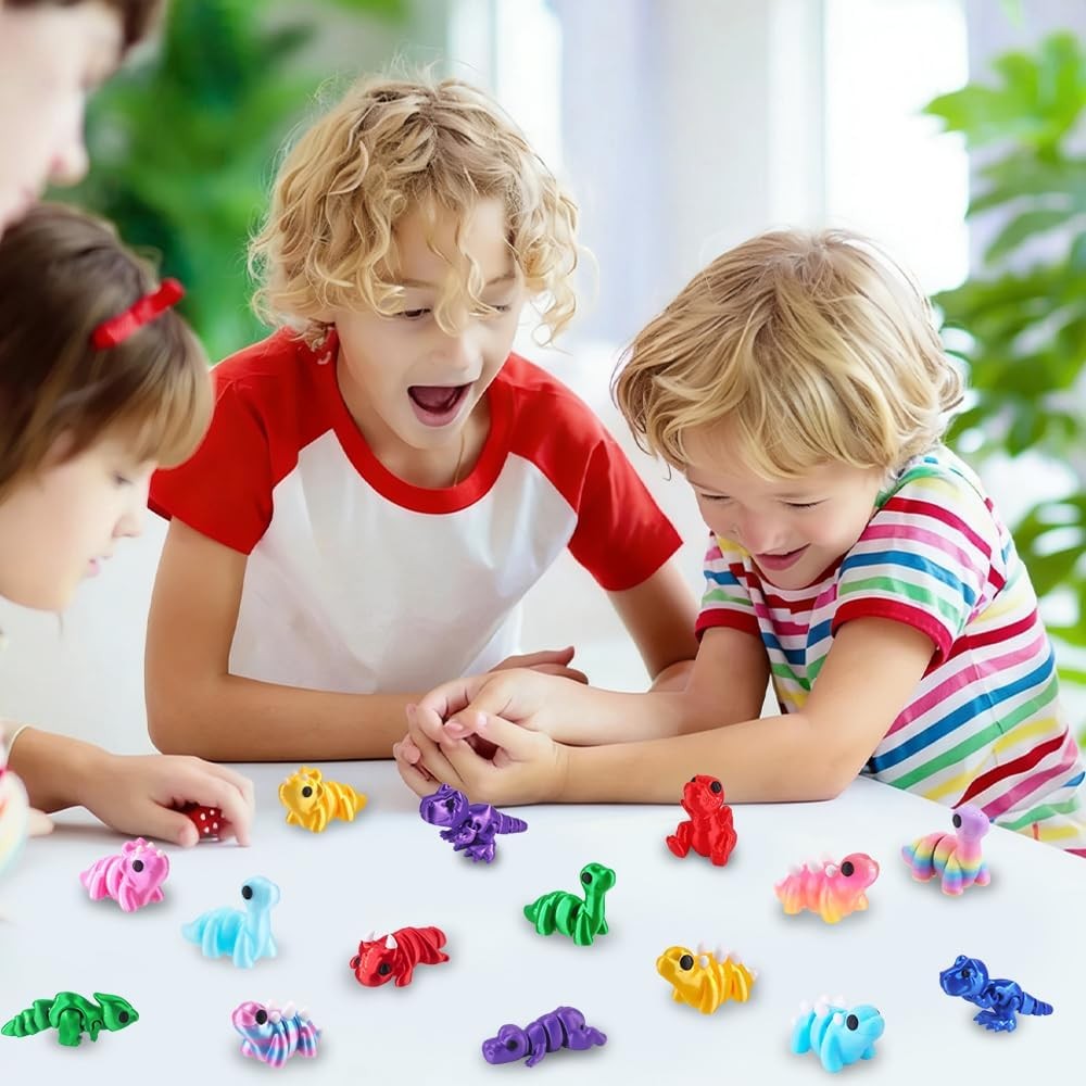 24 Pcs 3D Printed Dinosaur Animals Set, Mini Animals 3D Figurines Toys Set Cute