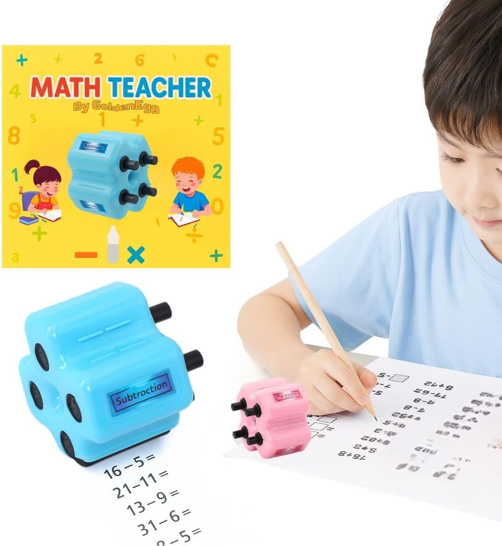 4-In-1 Roller Stamp with Ink for Teaching Math,(+,-,x,÷)Addition,Subtraction,Mul