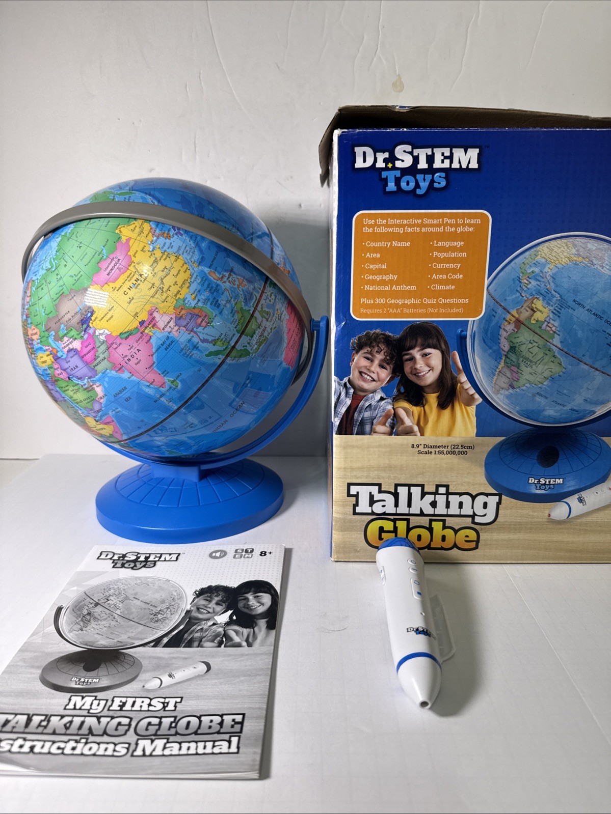 Dr. STEM Toys Talking 9” World Globe with Interactive Stylus Pen & Stand Ages 6+