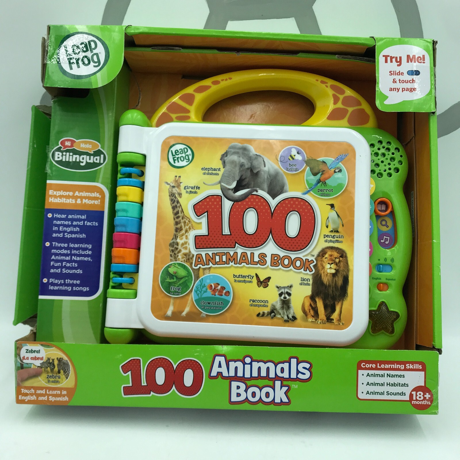 LeapFrog 100 Animals Book Baby Electronic Learning Toy English/Spanish Green