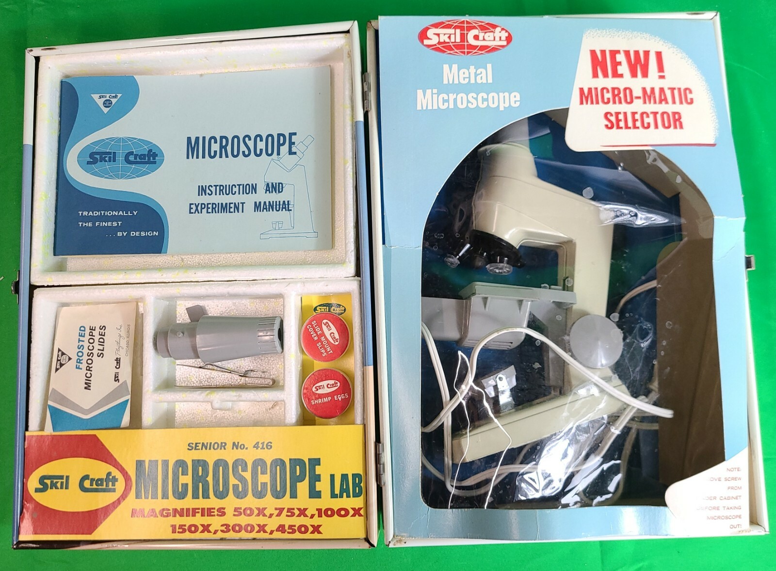 Vintage Skilcraft Microscope Lab #416 Senior Set Tin Litho Case 1960’s (GK)