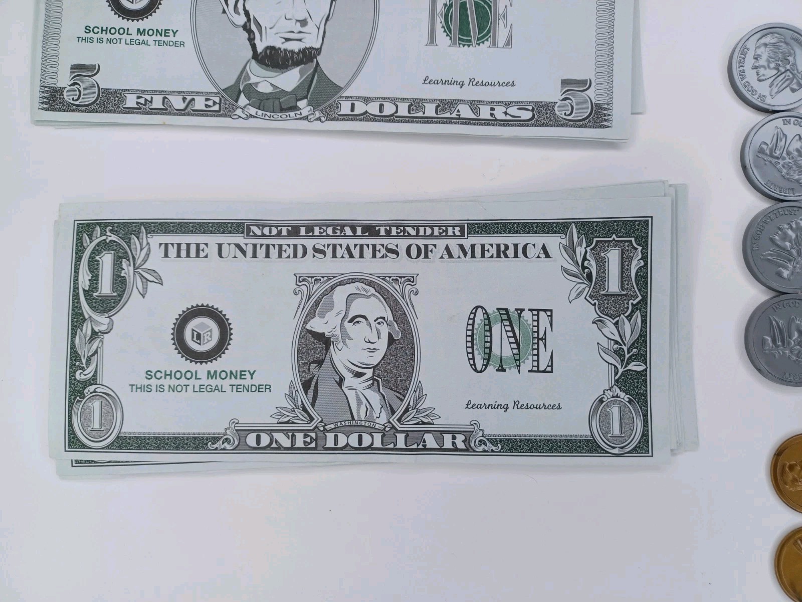 Play Money Paper Bills 4 Denominations & Coins Lot