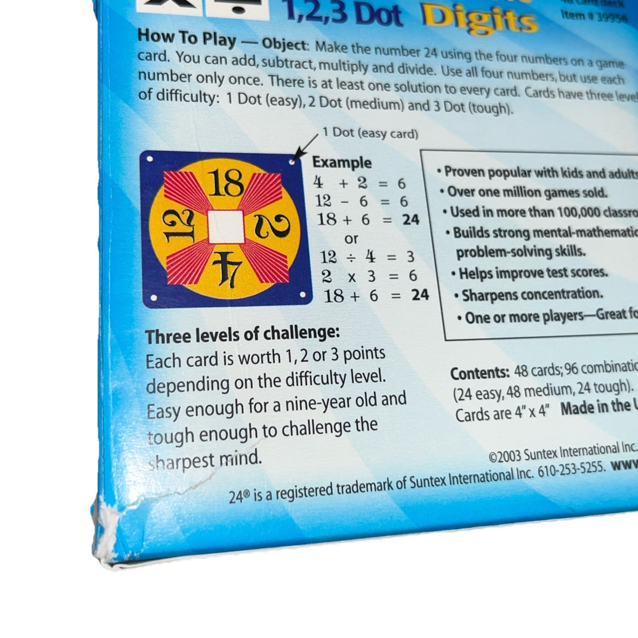 24 Game – 1,2,3 Dot / 48 Cards / 96 Combinations Math Game for Ages 9 and Up B3